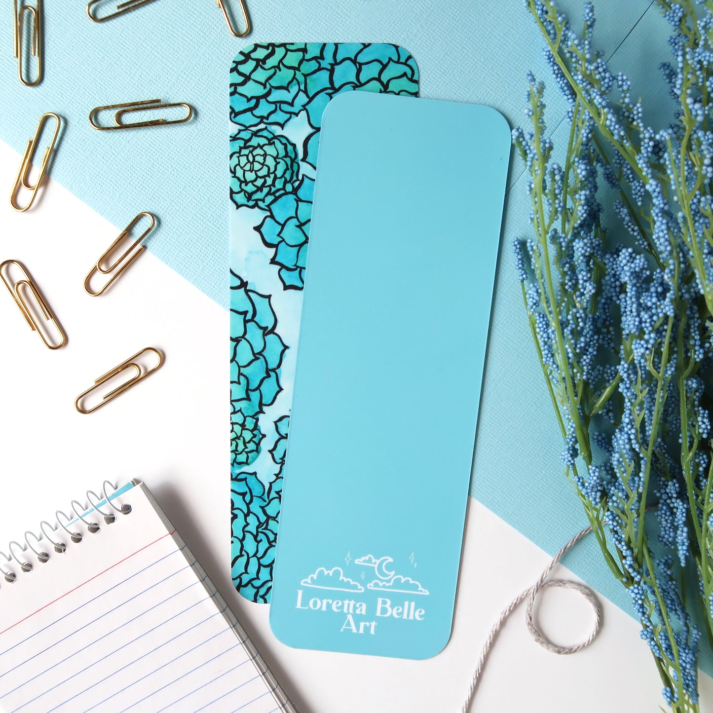 Blue Succulents Botanical Bookmark