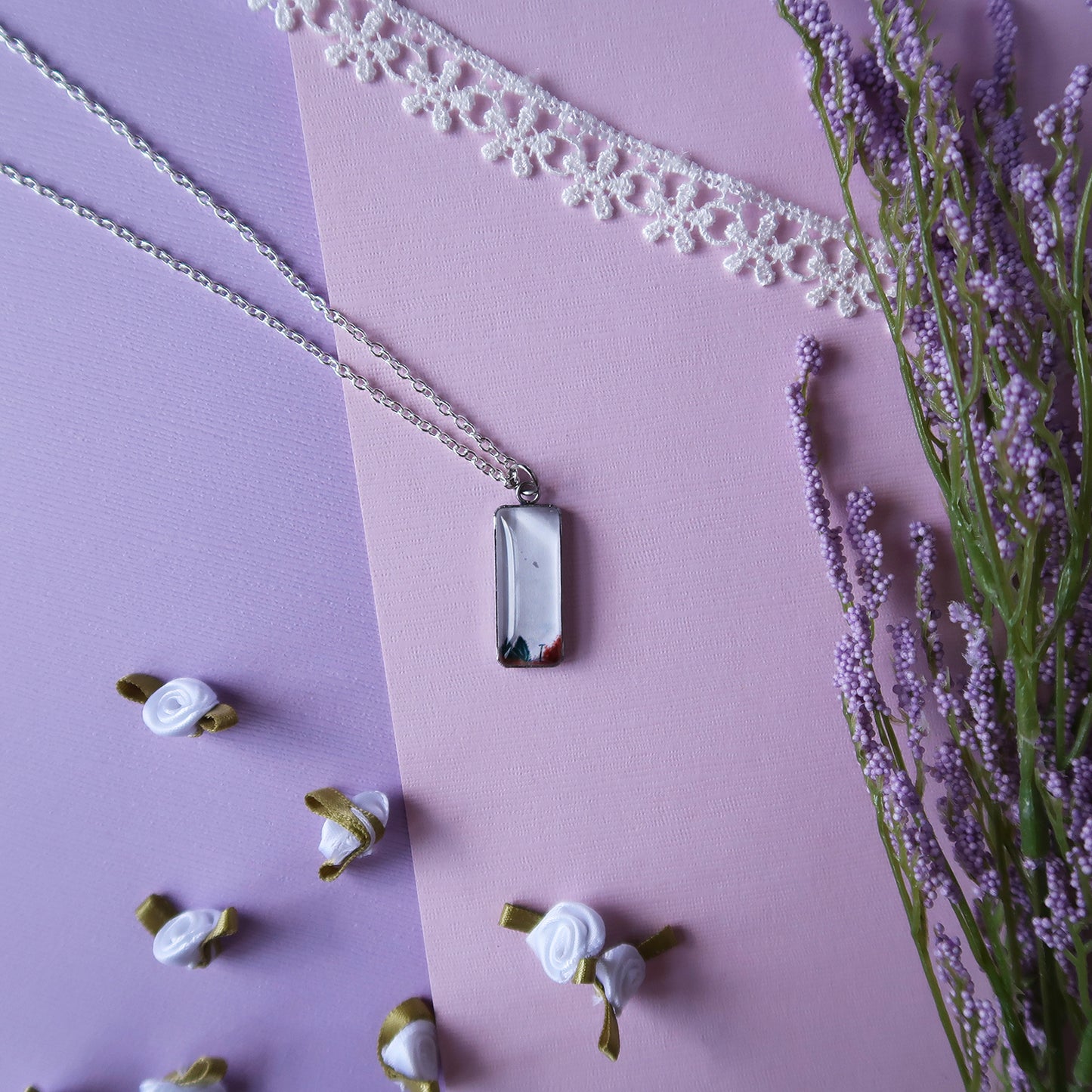 Cloudy Fall Sky Miniature Watercolor Necklace