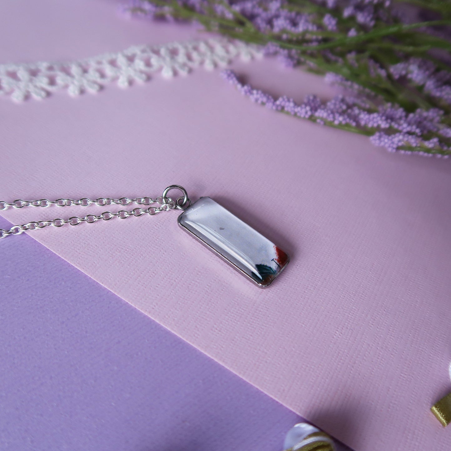 Cloudy Fall Sky Miniature Watercolor Necklace