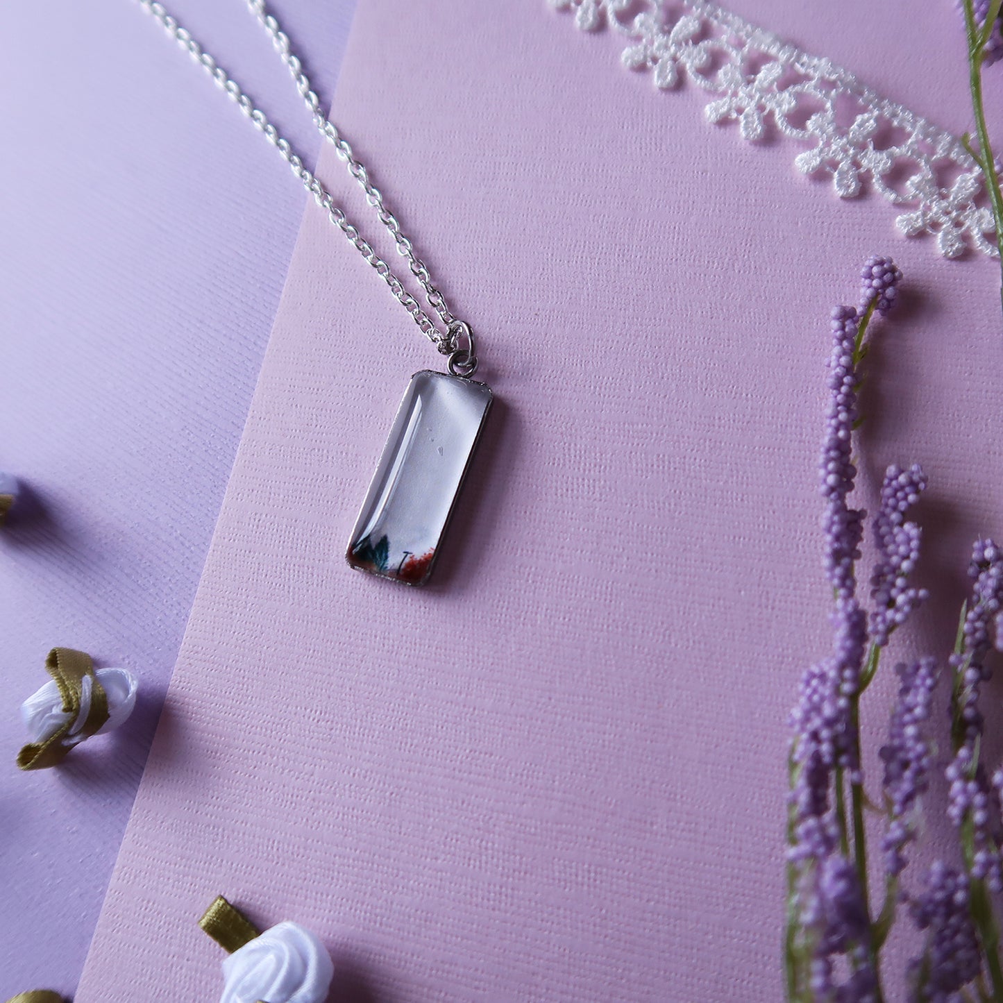 Cloudy Fall Sky Miniature Watercolor Necklace