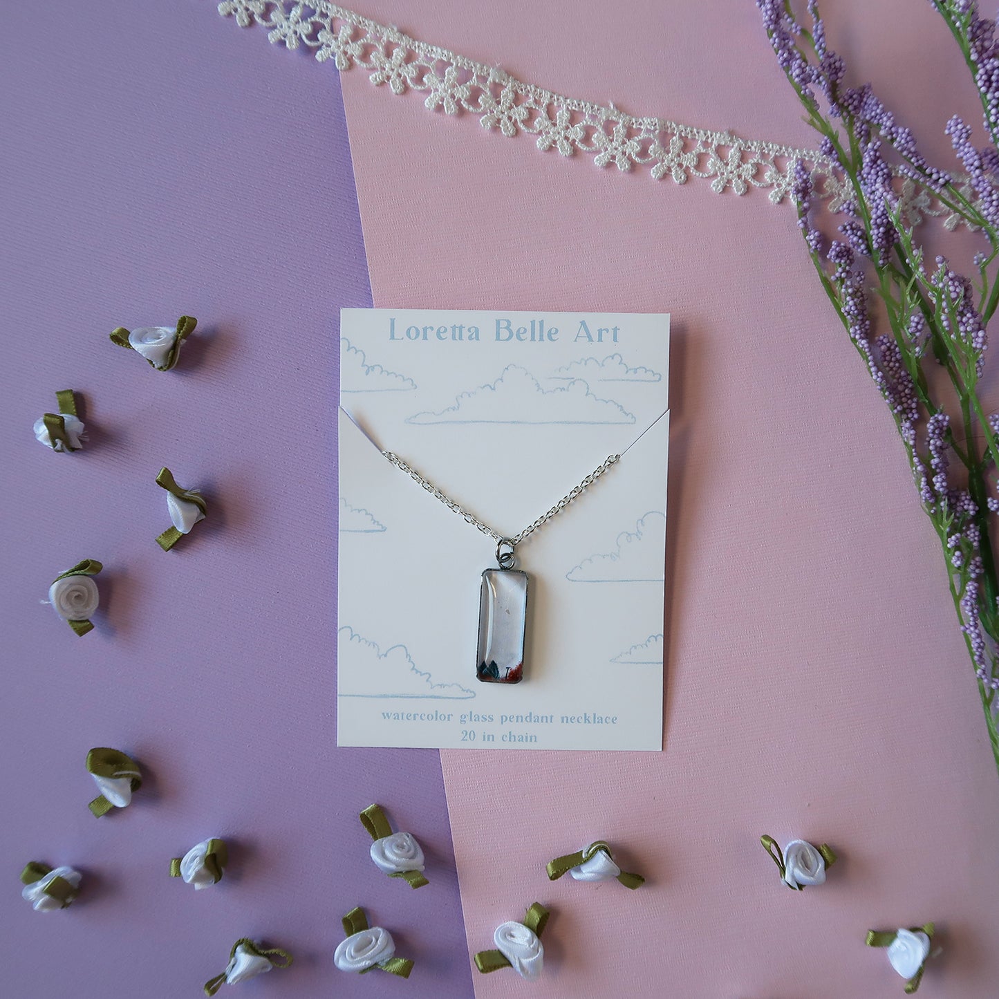 Cloudy Fall Sky Miniature Watercolor Necklace