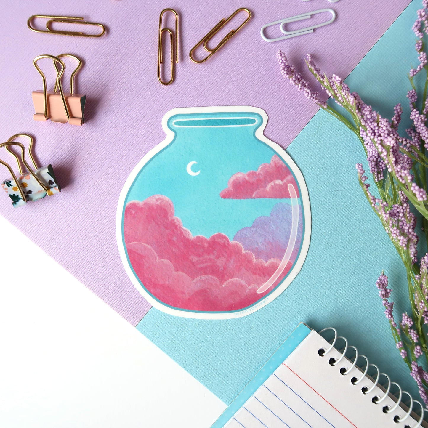 Cotton Candy Clouds and Moon Sky Jar Glossy Vinyl Die Cut Sticker