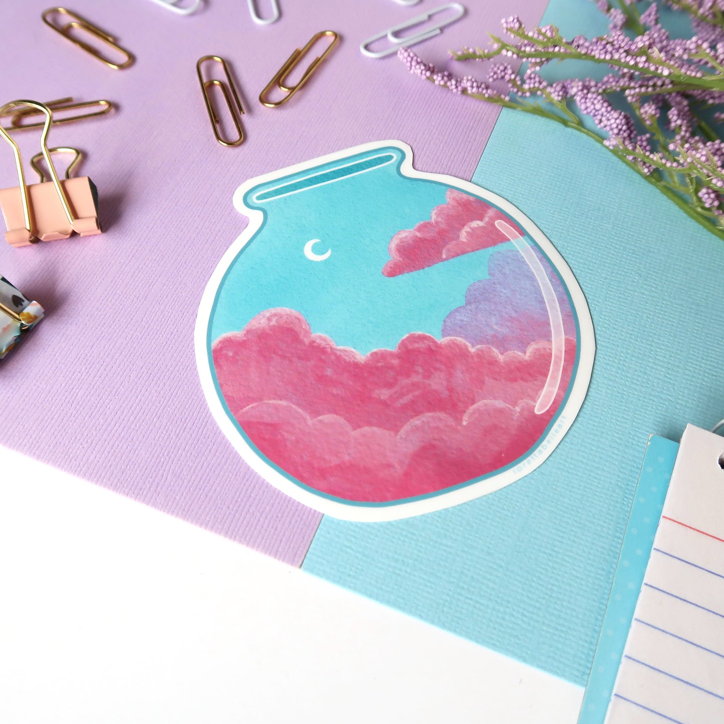 Cotton Candy Clouds and Moon Sky Jar Glossy Vinyl Die Cut Sticker