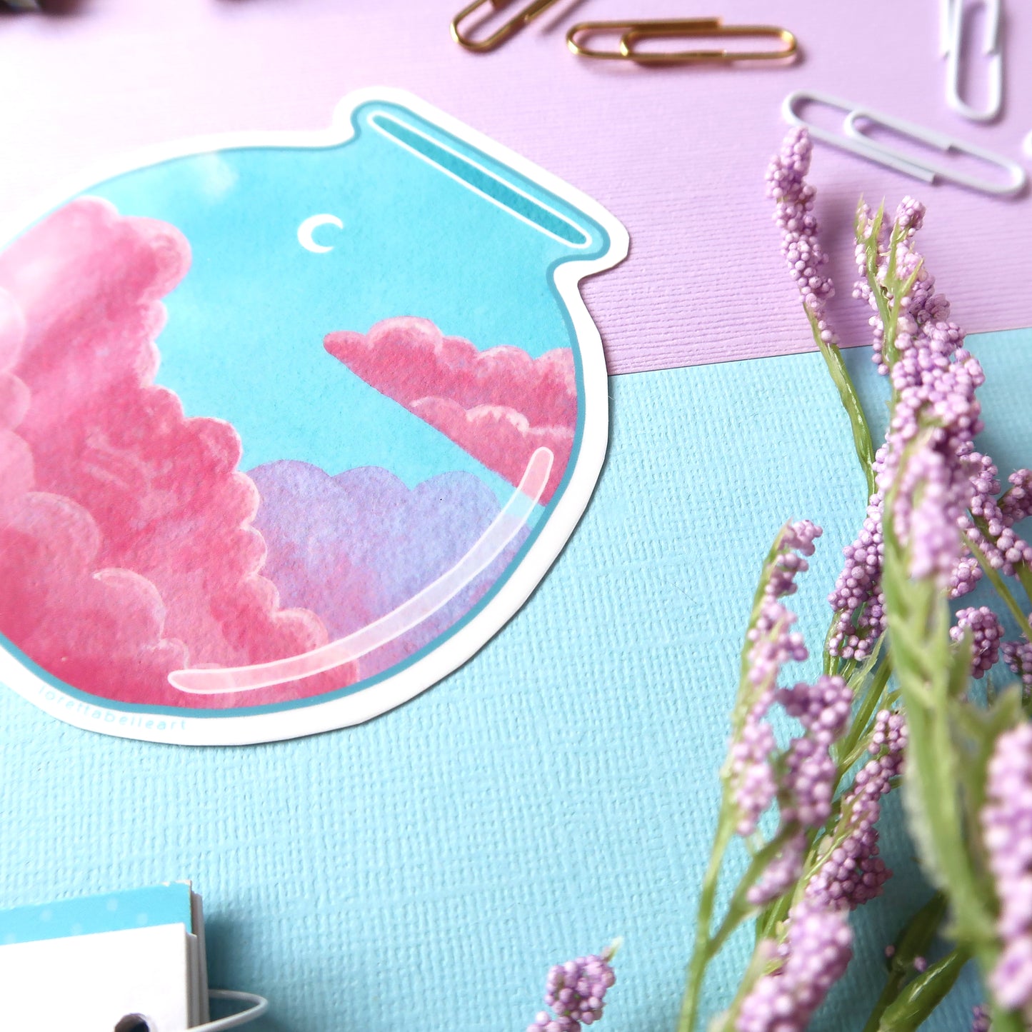 Cotton Candy Clouds and Moon Sky Jar Glossy Vinyl Die Cut Sticker