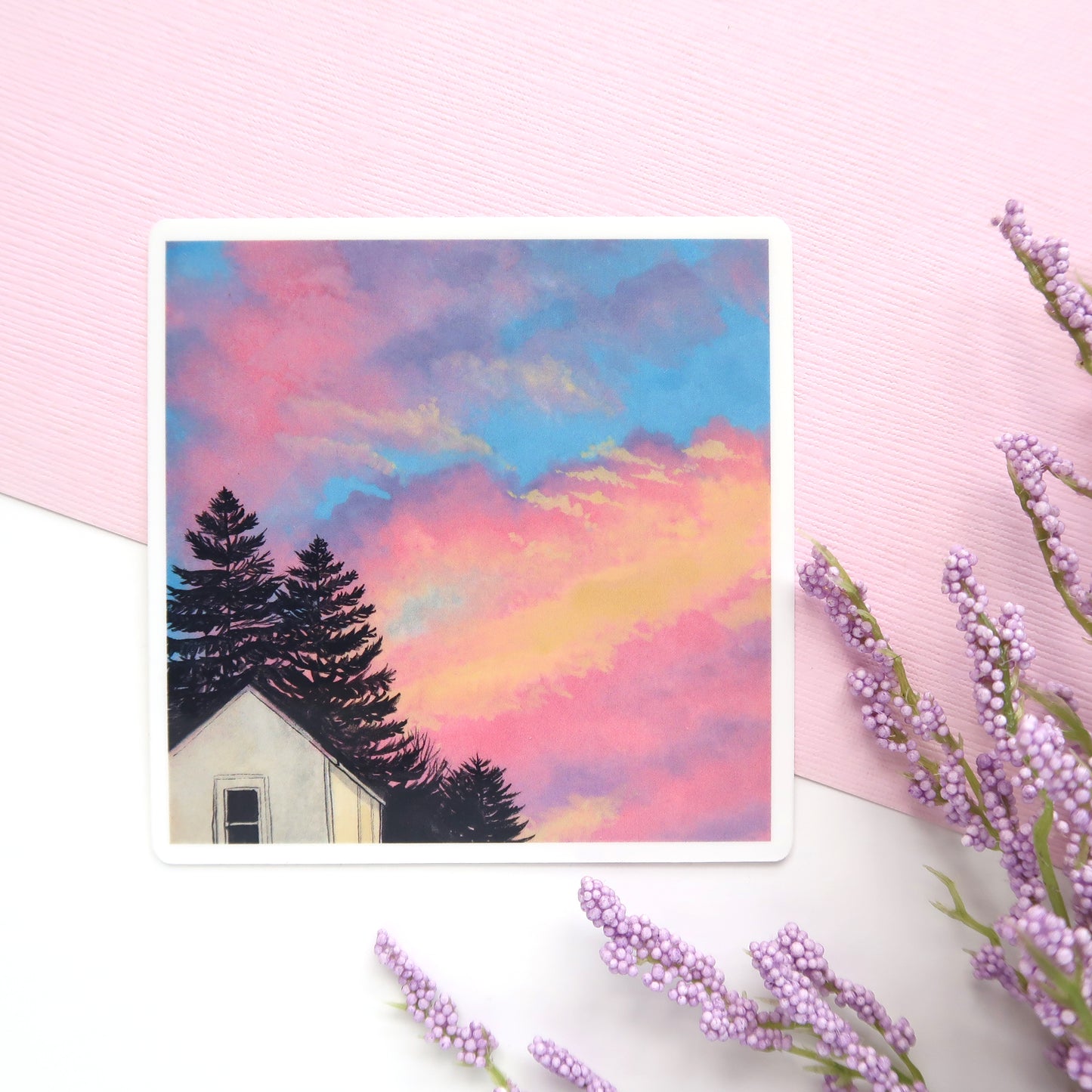 Colorful Watercolor Sunset Glossy Vinyl Die Cut Sticker