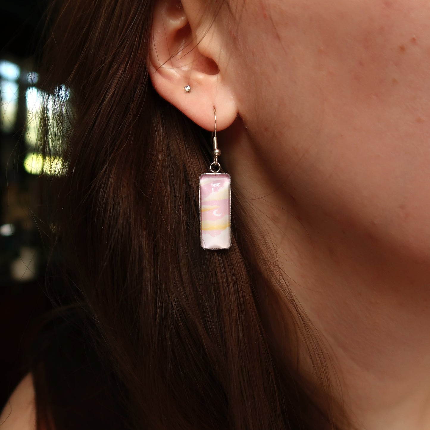 Dreamy Pink Sunset Rectangle Dangle Earrings