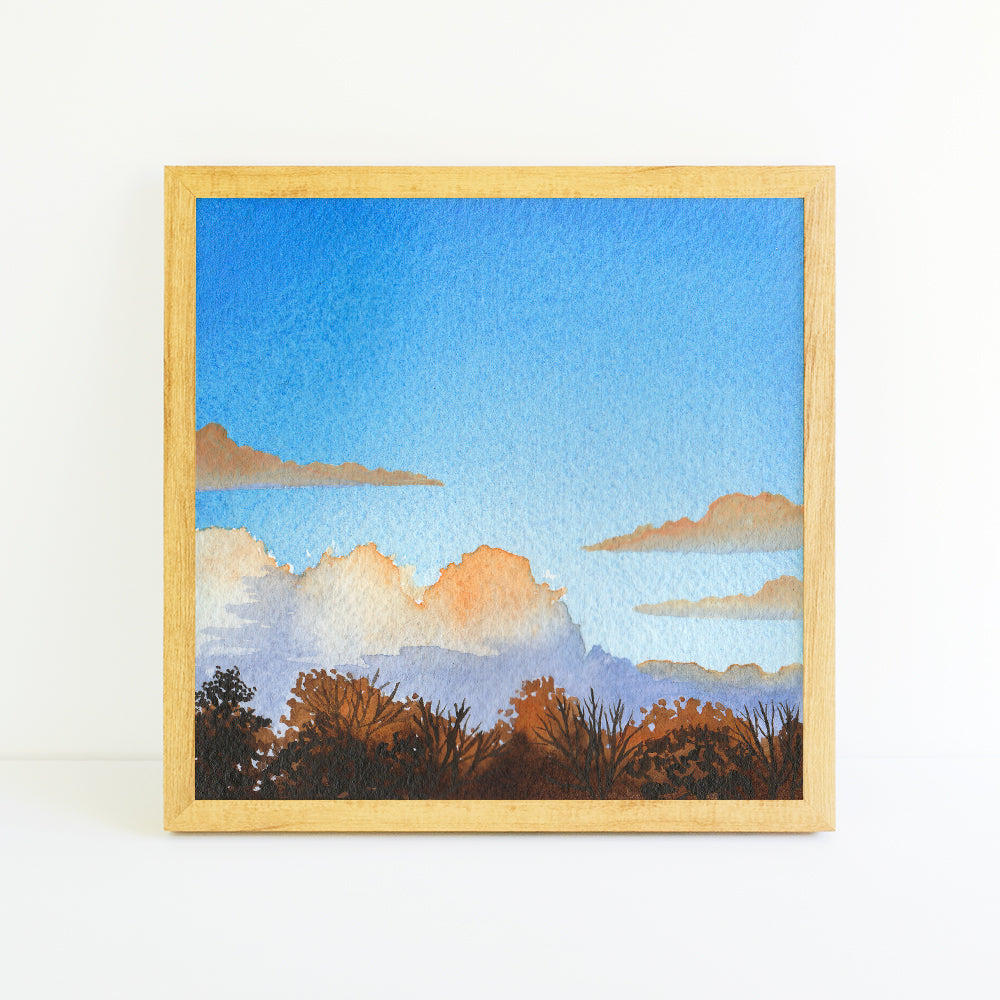 Fall Sunset with Clouds - Watercolor Sky Art Print
