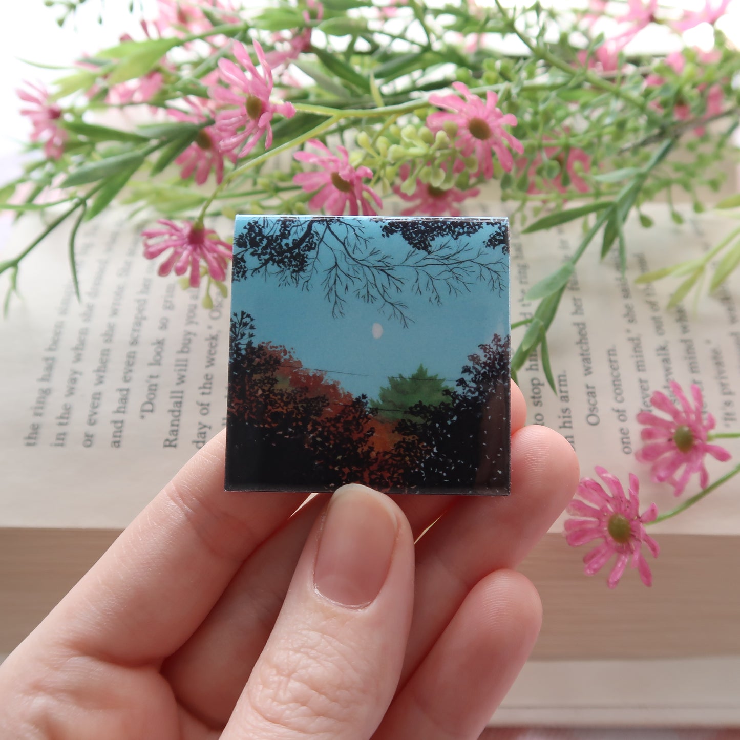 Fall Trees and Crescent Moon - Magnetic Bookmark