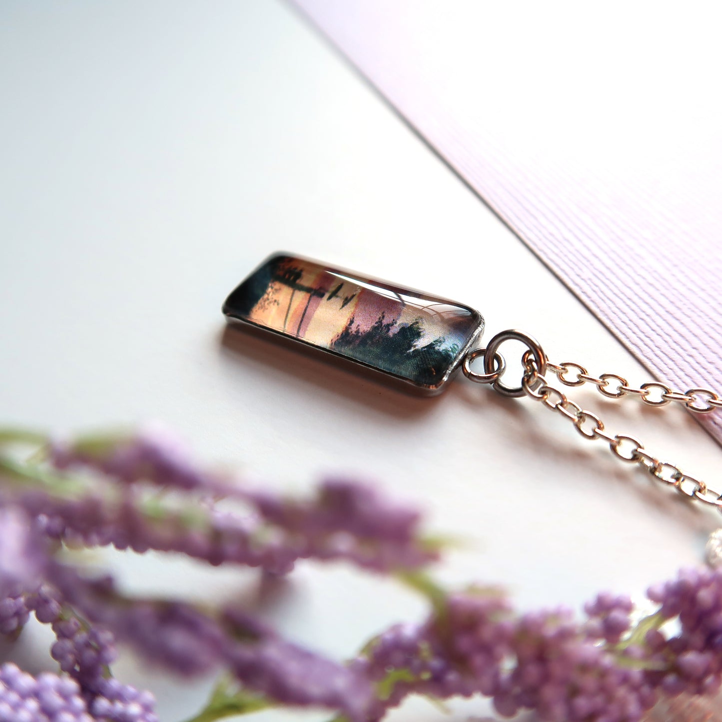 Orange Sunset Sky Miniature Watercolor Necklace