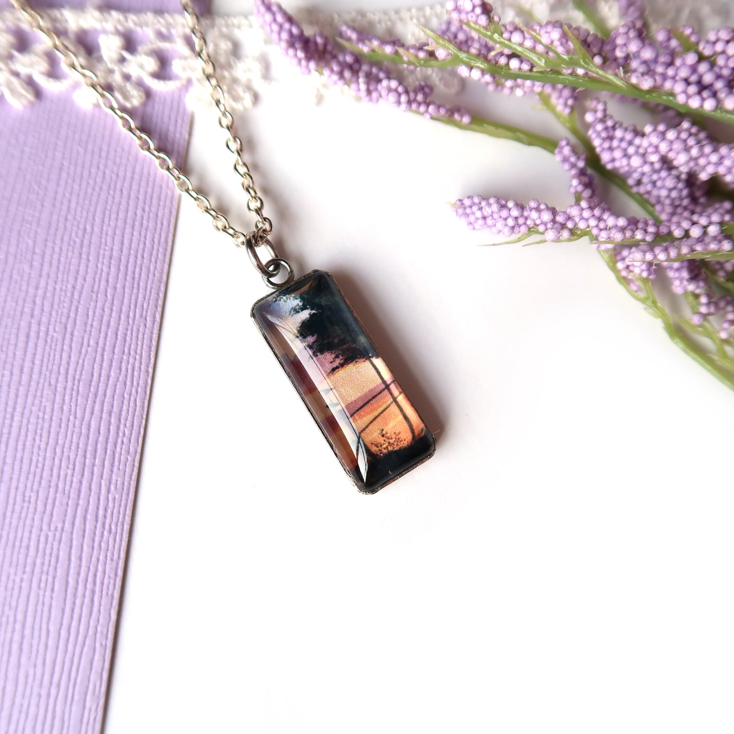 Orange Sunset Sky Miniature Watercolor Necklace