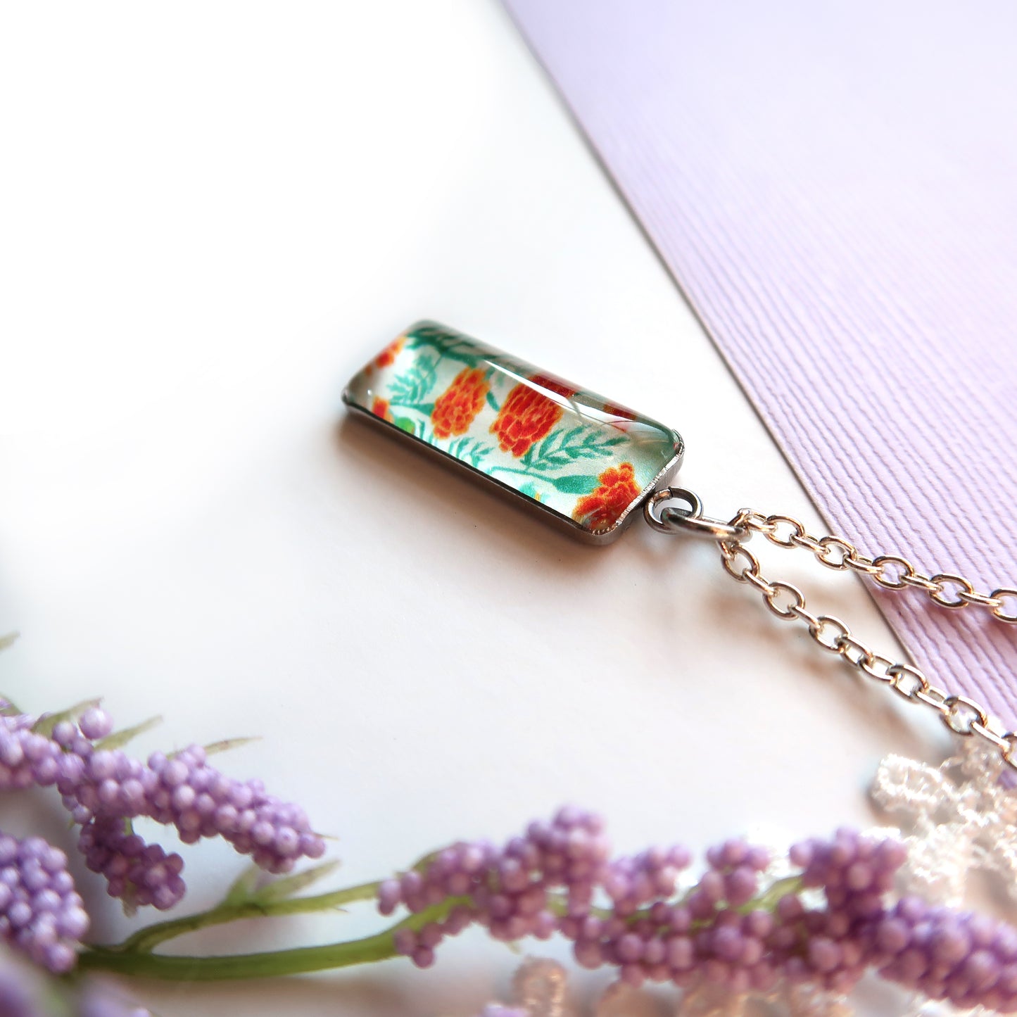 Marigolds Miniature Watercolor Flower Necklace
