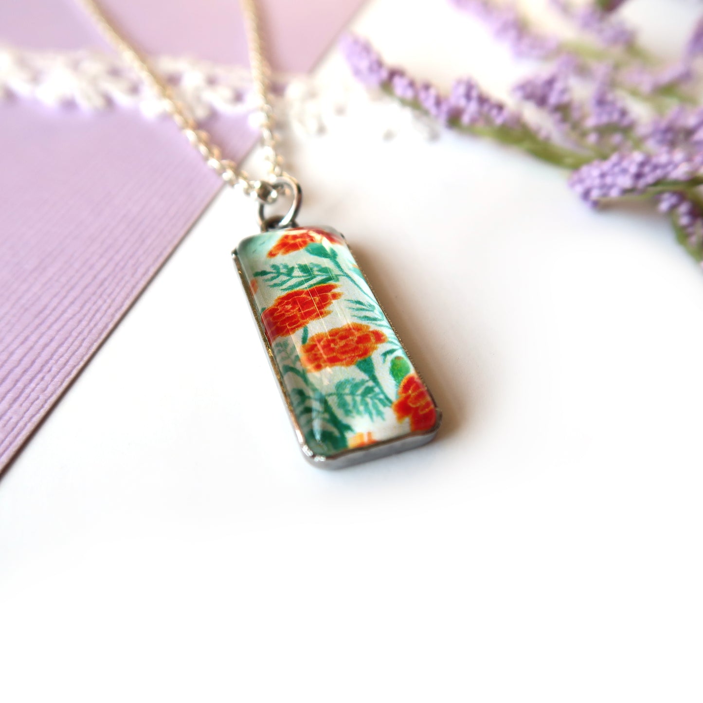 Marigolds Miniature Watercolor Flower Necklace