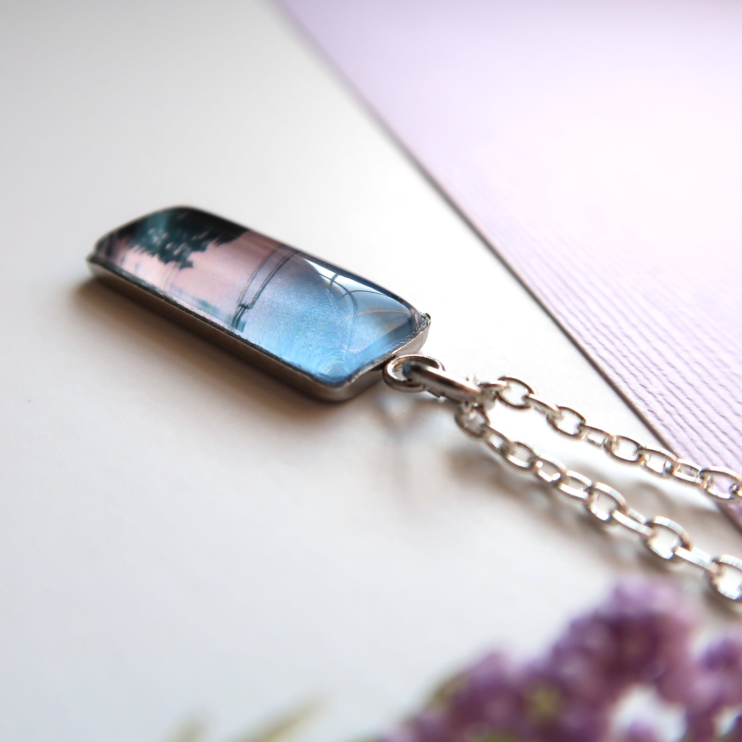 Pink and Blue Sunset Miniature Watercolor Sky Necklace