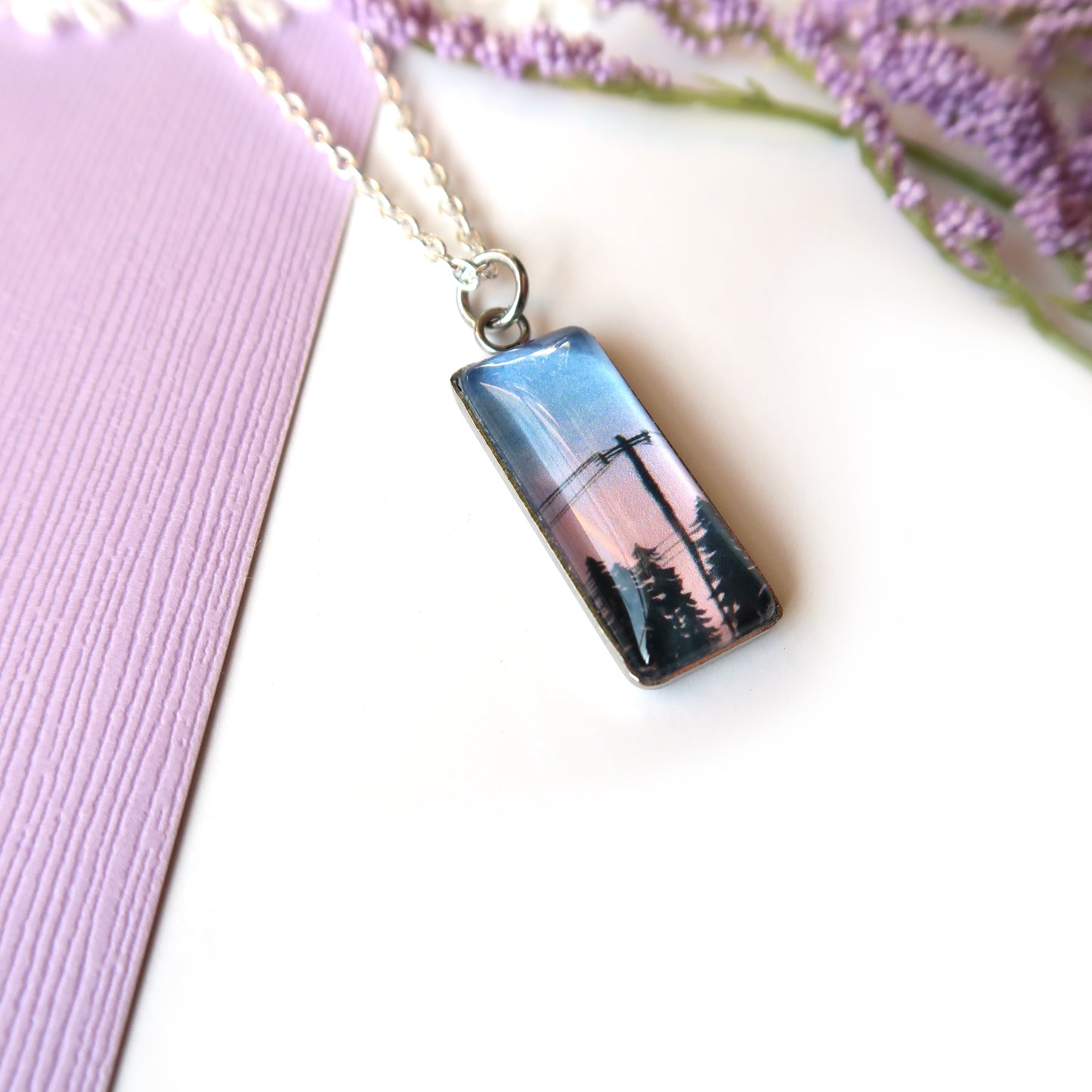 Pink and Blue Sunset Miniature Watercolor Sky Necklace