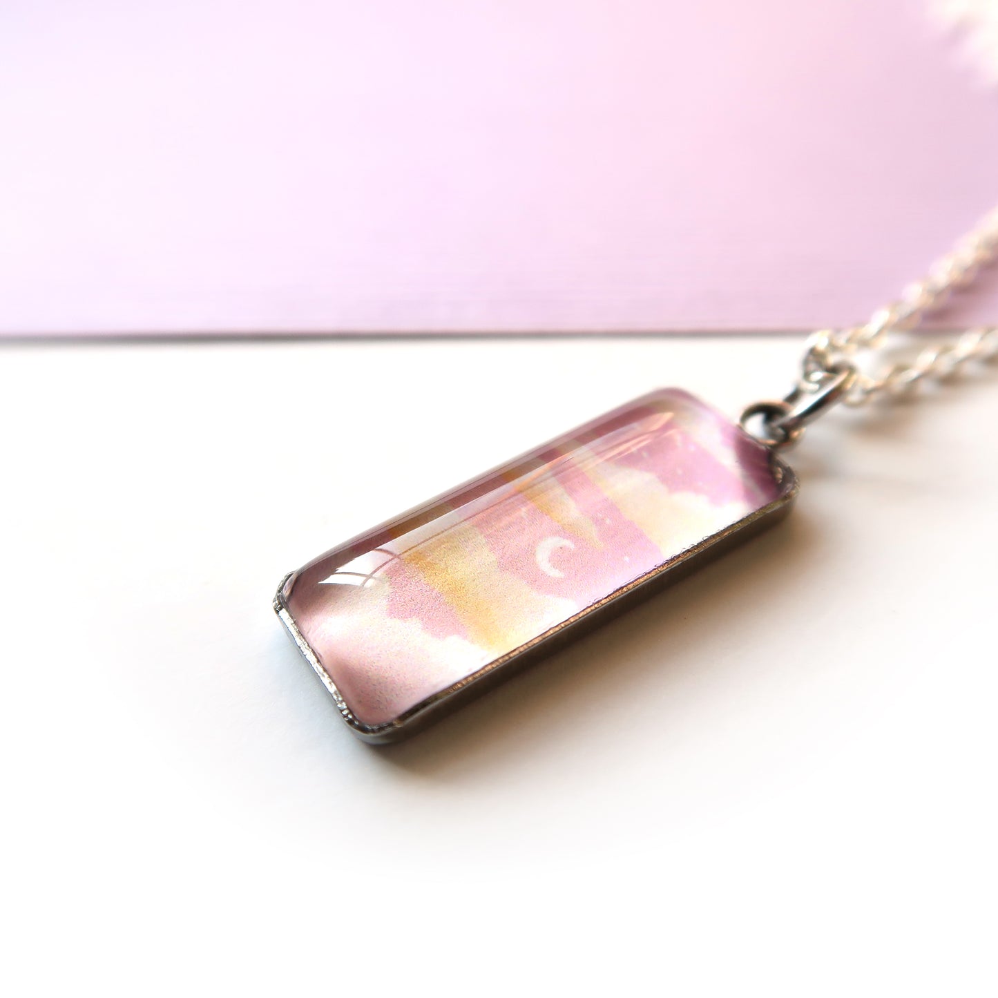 Dreamy Pink Sunset Miniature Watercolor Sky Necklace