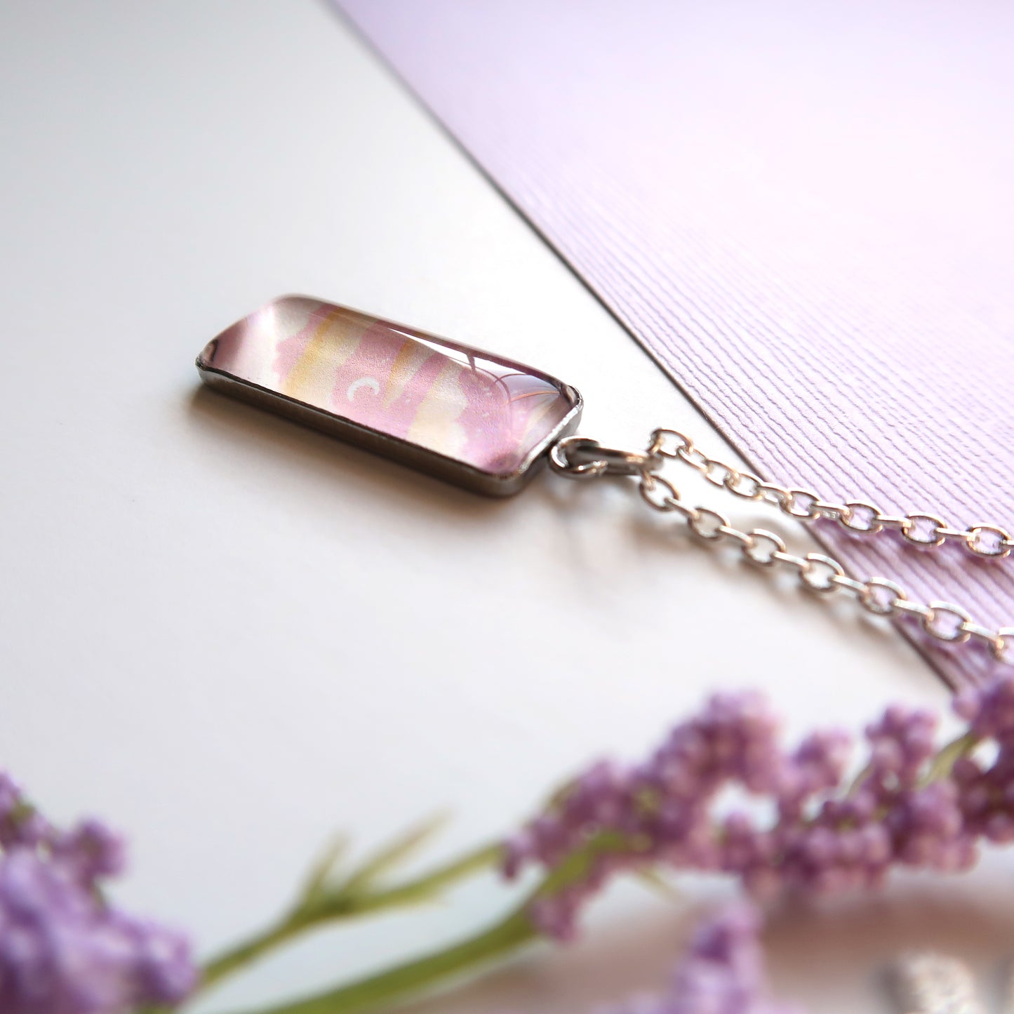 Dreamy Pink Sunset Miniature Watercolor Sky Necklace