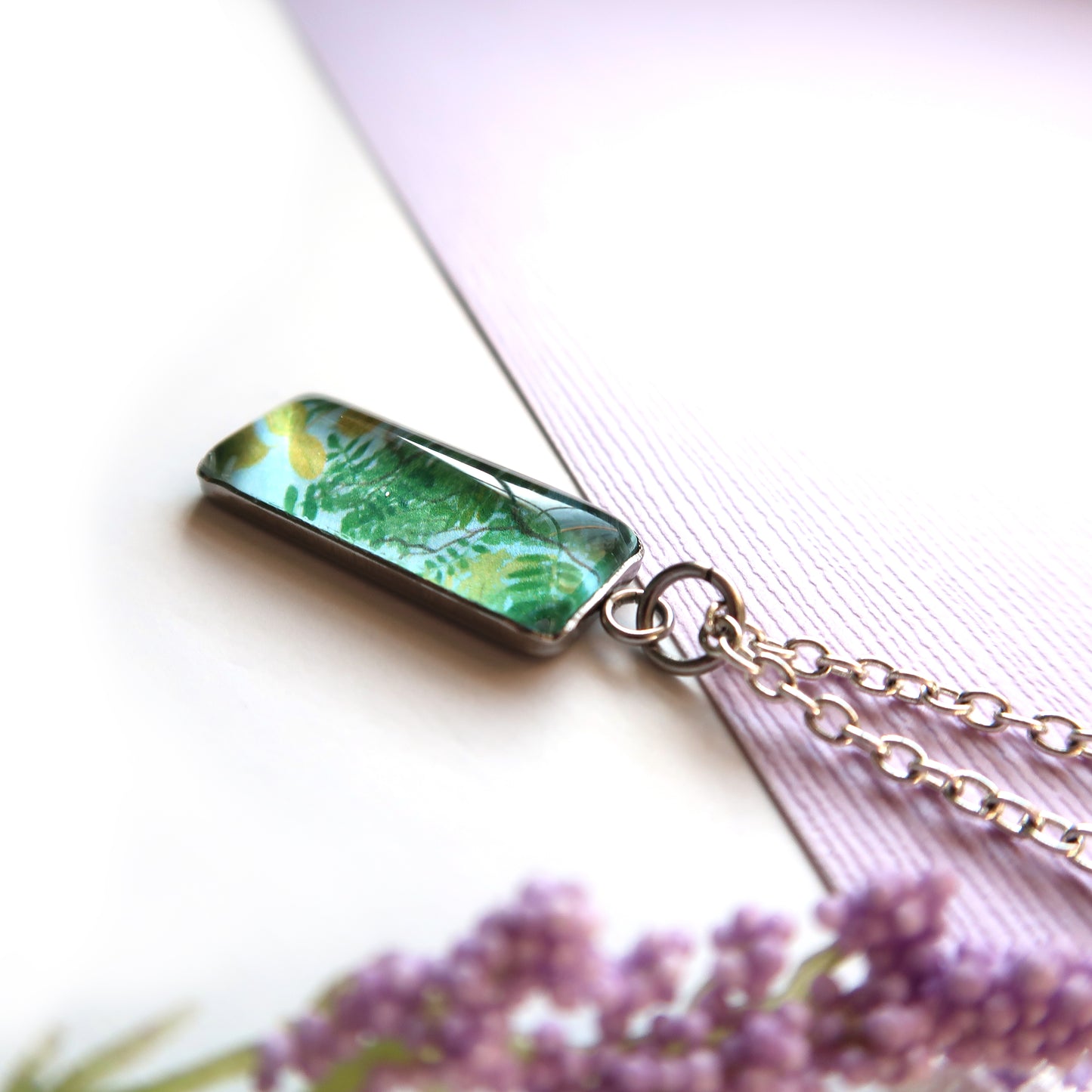 Summer Leaves Miniature Watercolor Plant Necklace