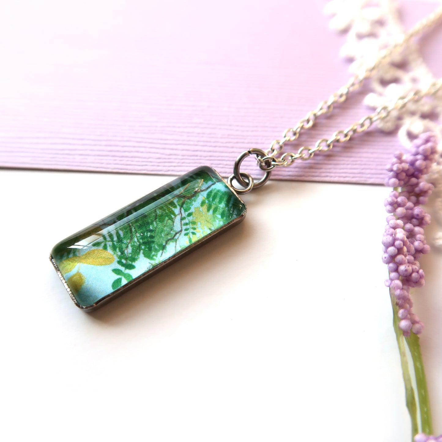 Summer Leaves Miniature Watercolor Plant Necklace