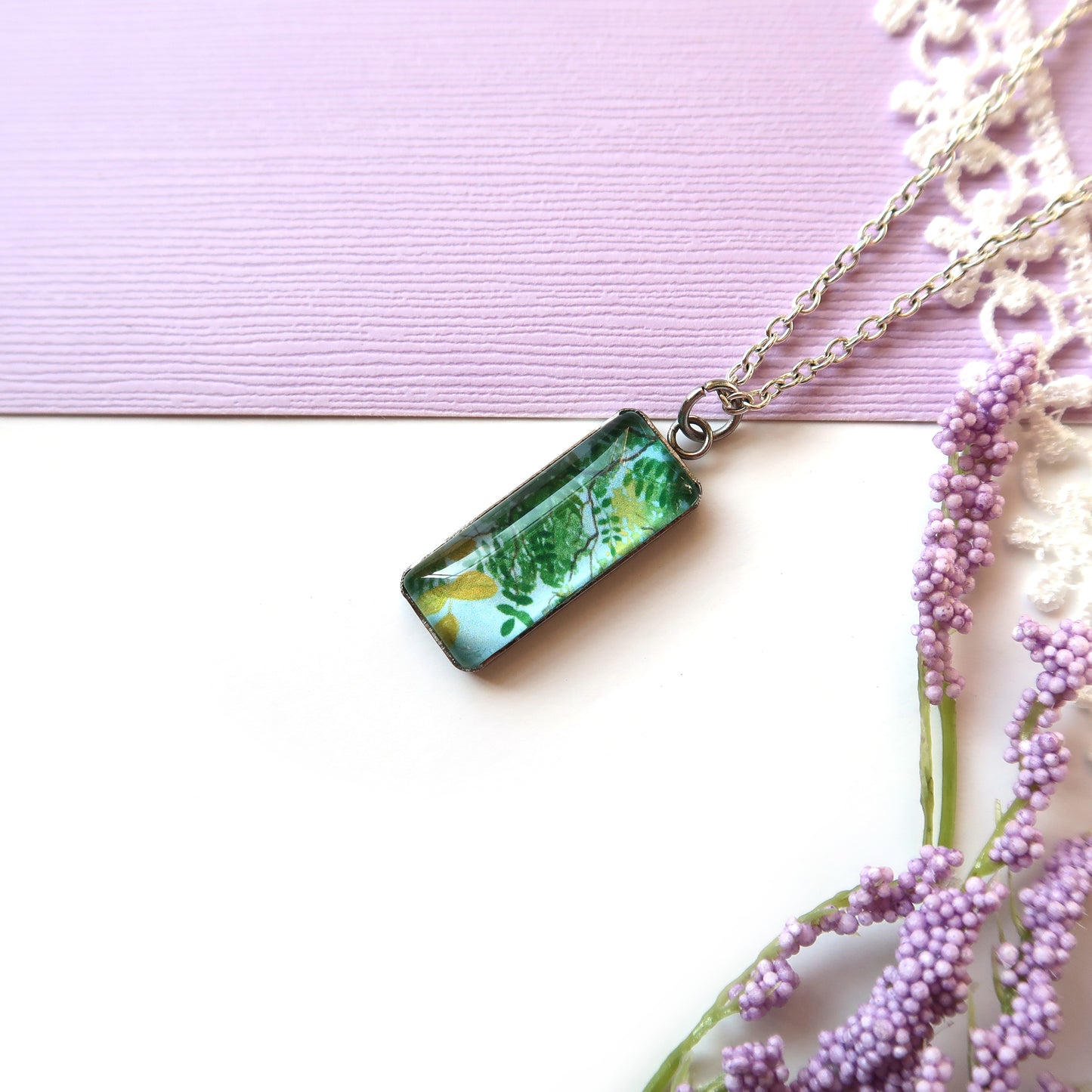 Summer Leaves Miniature Watercolor Plant Necklace