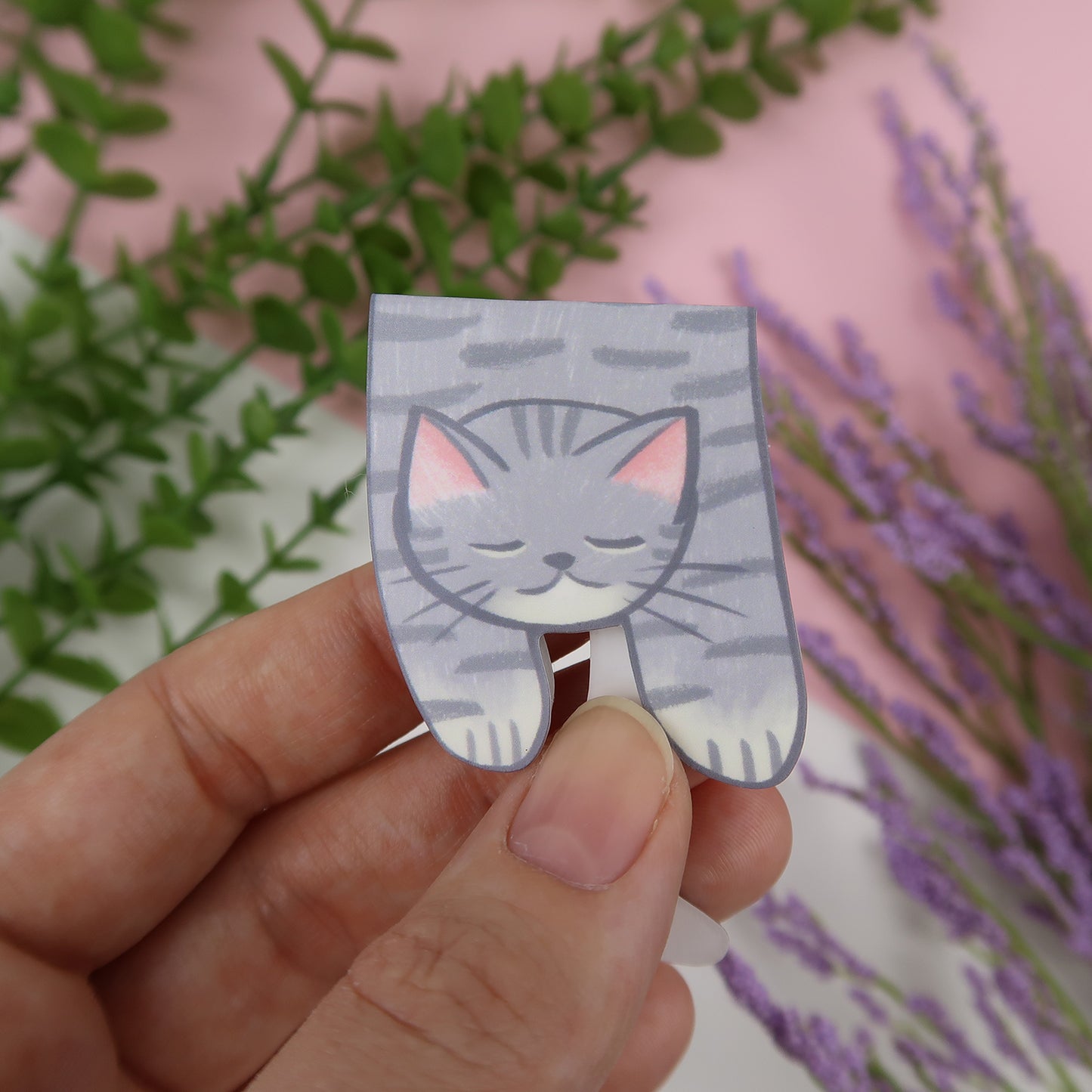 Gray Tabby Foldover - Magnetic Bookmark