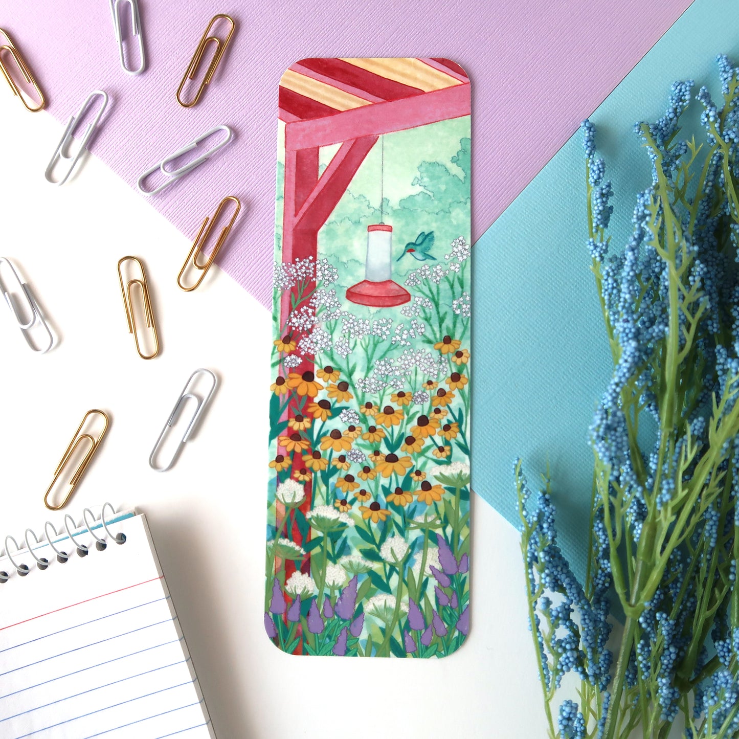 Hummingbird and Flowers Bookmark