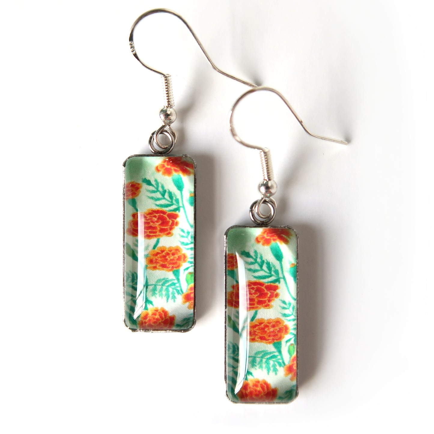 Marigolds Floral Rectangle Dangle Earrings
