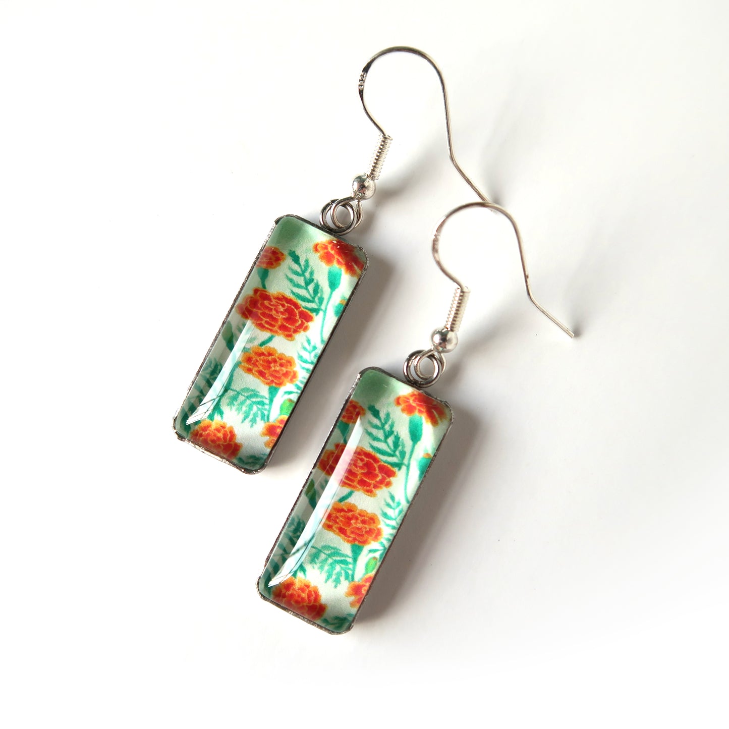 Marigolds Floral Rectangle Dangle Earrings