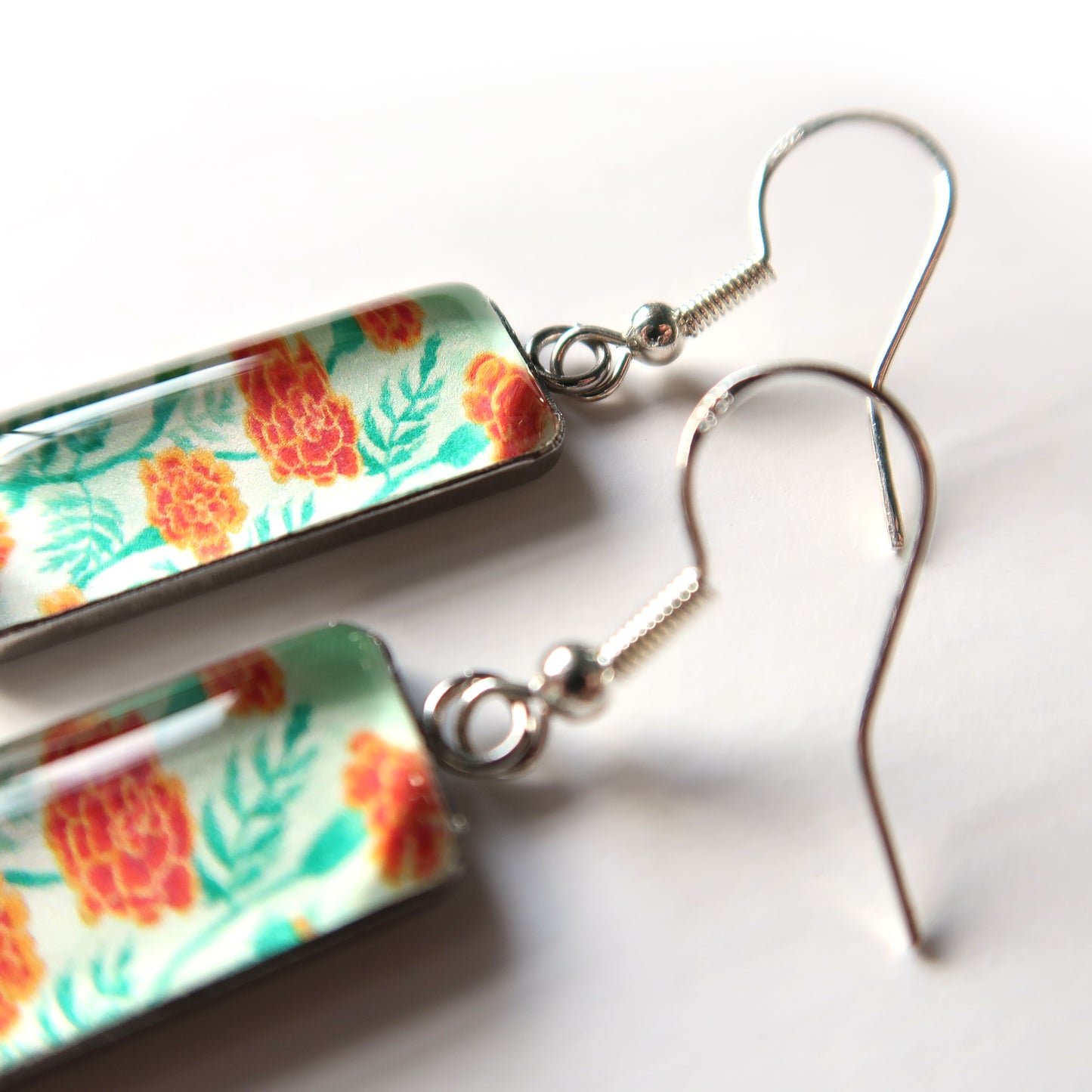 Marigolds Floral Rectangle Dangle Earrings