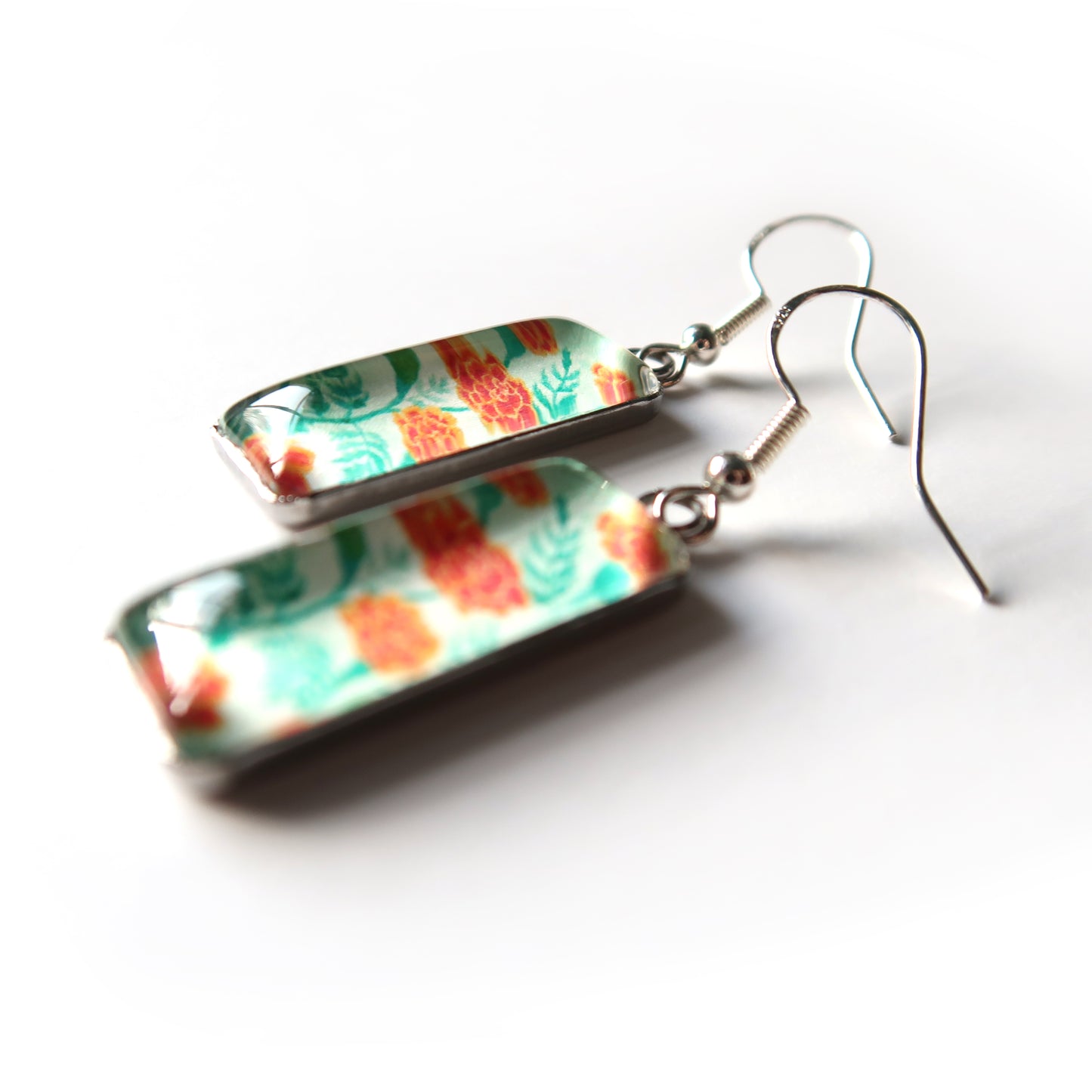 Marigolds Floral Rectangle Dangle Earrings