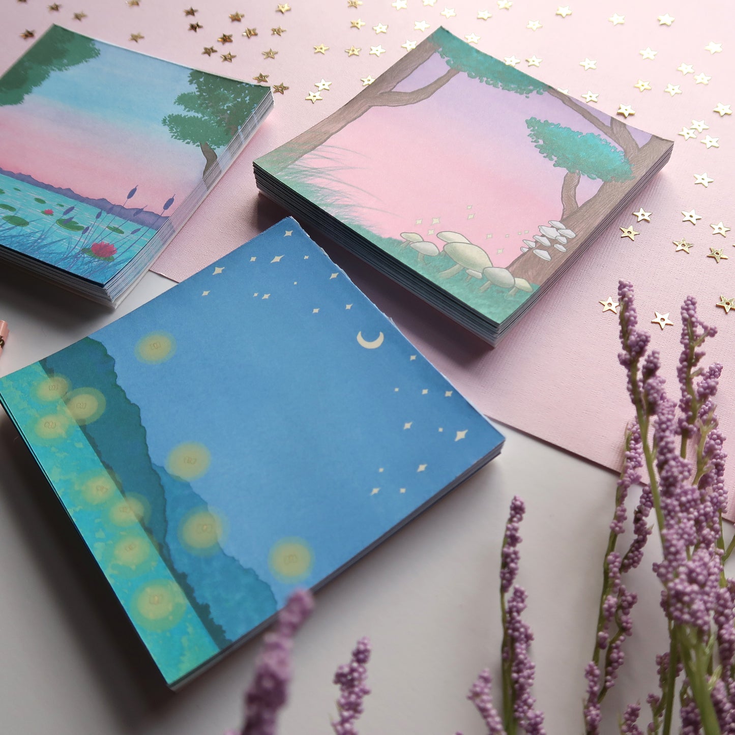 Purple Mushroom Forest Square Notepad - Stationery