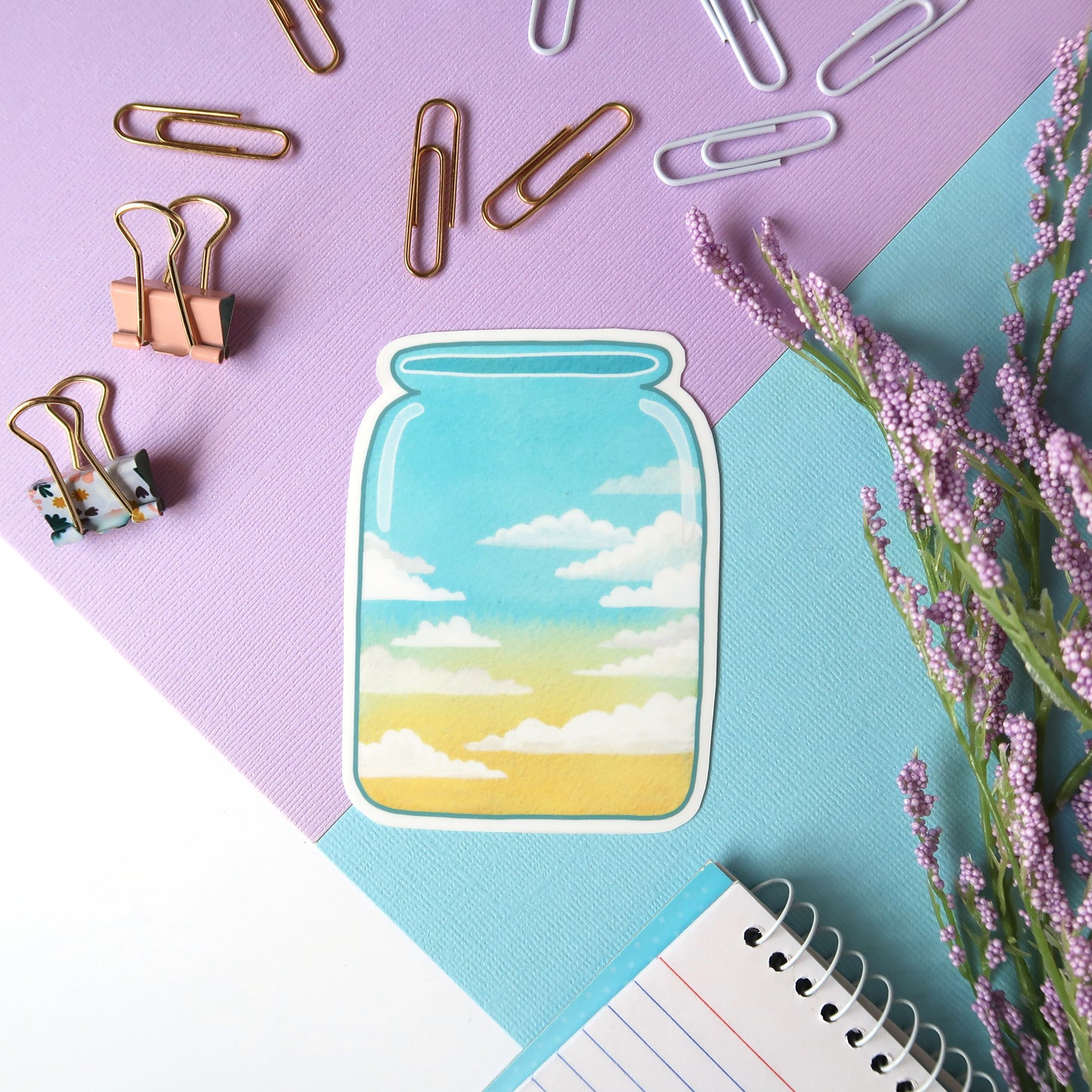 Blue and Yellow Morning Sky Jar Glossy Vinyl Die Cut Sticker