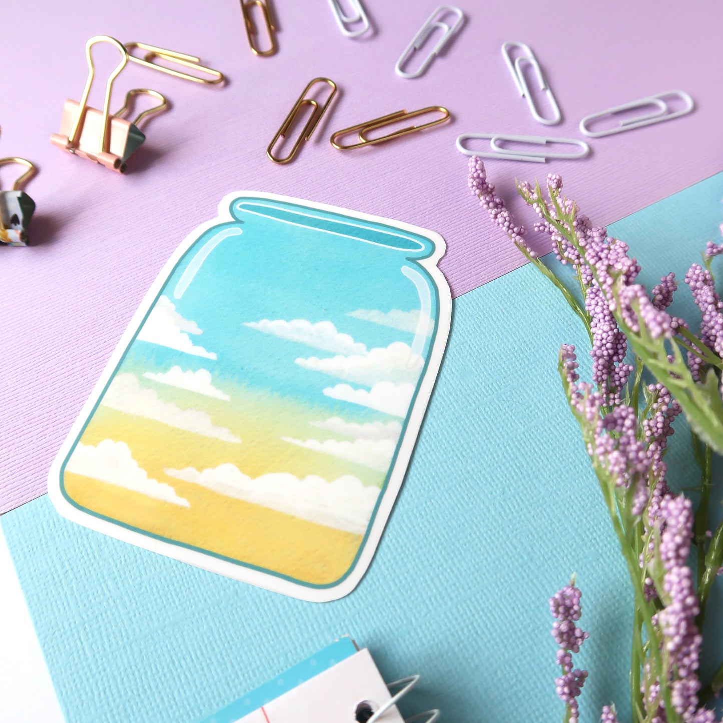 Blue and Yellow Morning Sky Jar Glossy Vinyl Die Cut Sticker