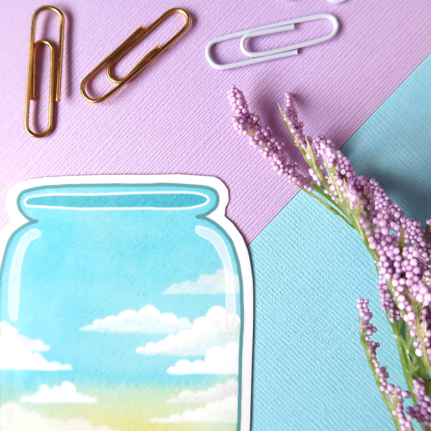 Blue and Yellow Morning Sky Jar Glossy Vinyl Die Cut Sticker