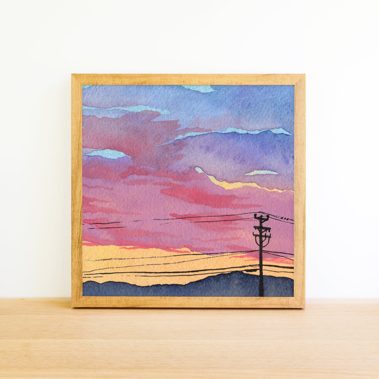 Orange Mountain Sunset - Watercolor Sky Art Print