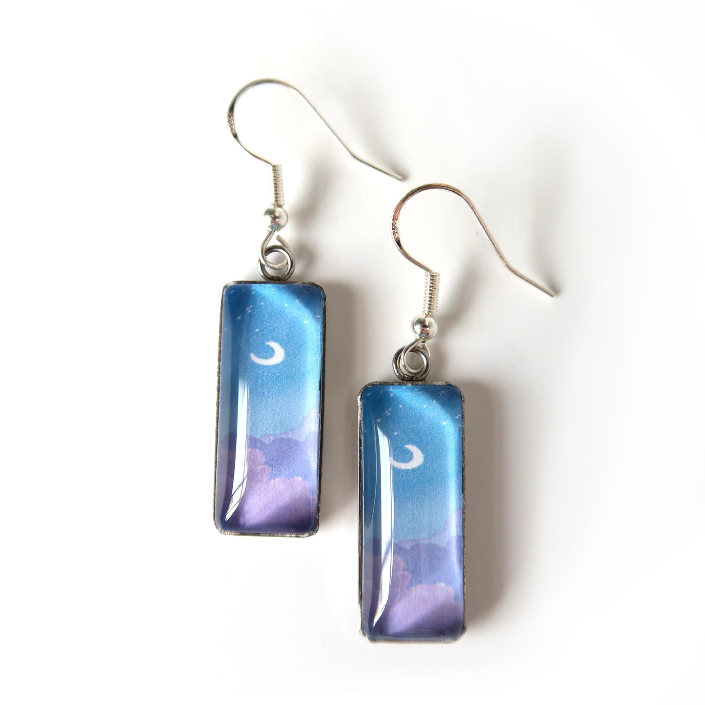 Night Sky with Purple Clouds Rectangle Dangle Earrings