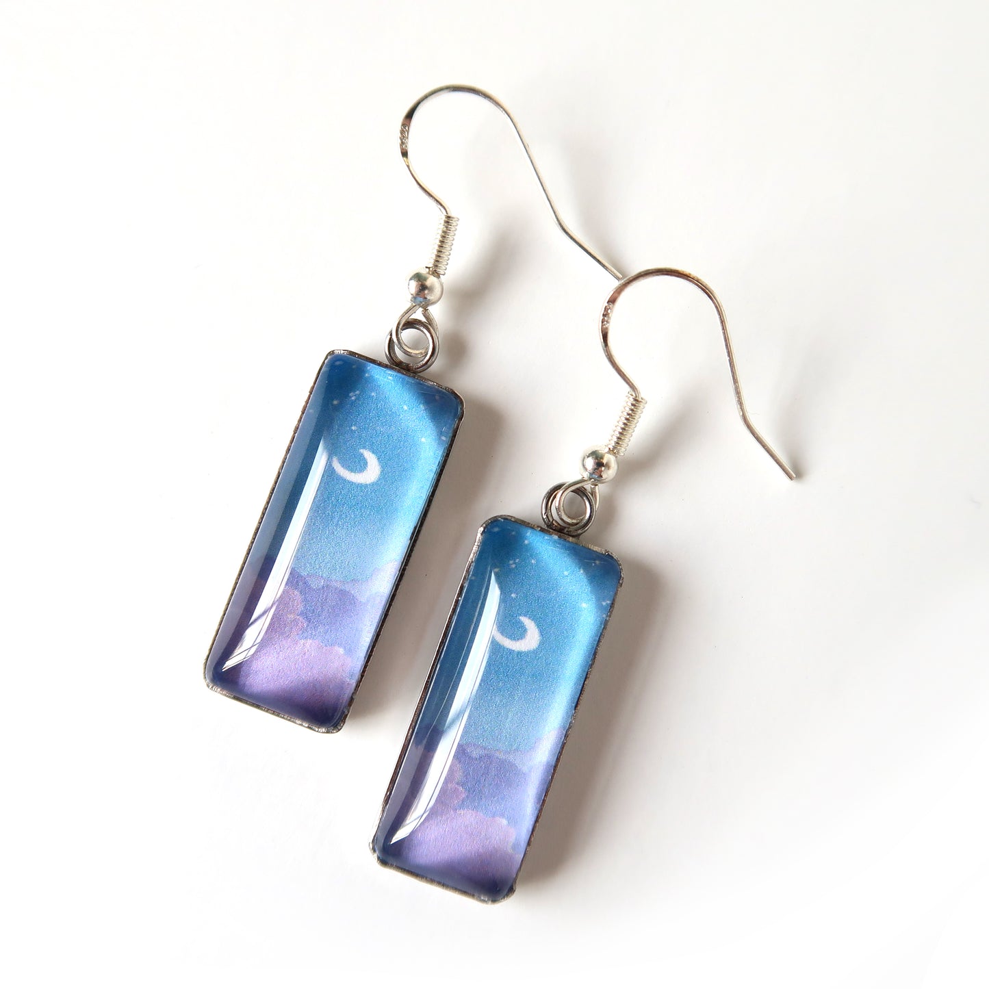Night Sky with Purple Clouds Rectangle Dangle Earrings