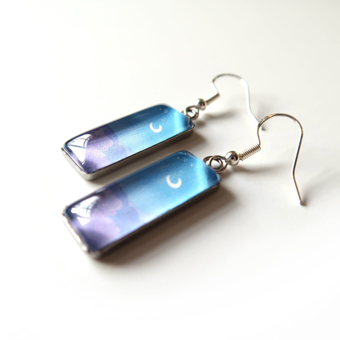 Night Sky with Purple Clouds Rectangle Dangle Earrings