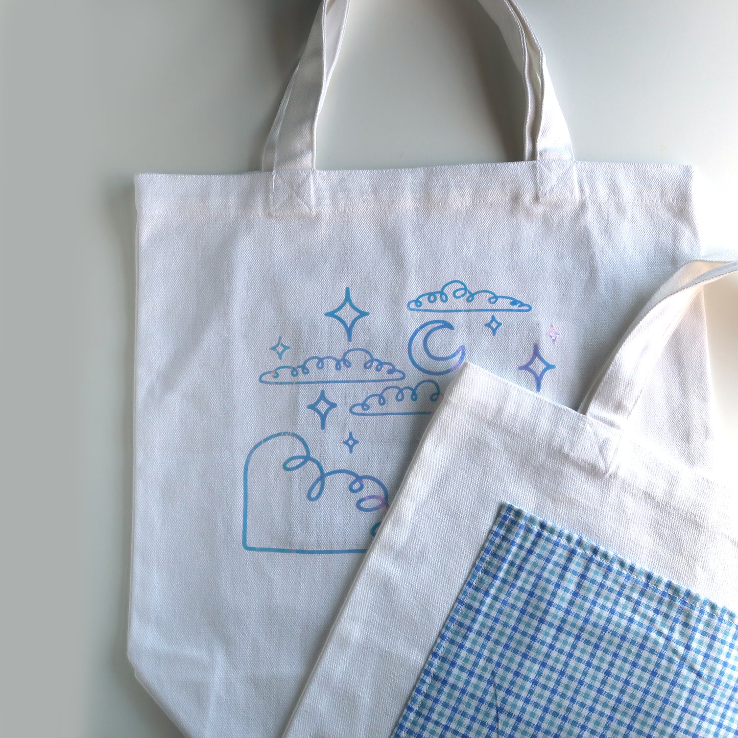 Night Sky Holographic Canvas Tote Bag with Pockets