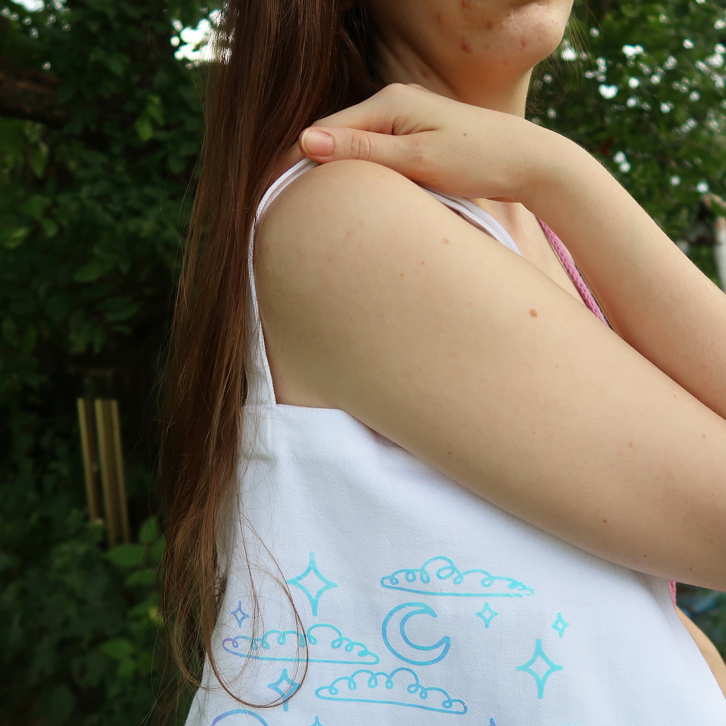 Night Sky Holographic Canvas Tote Bag with Pockets