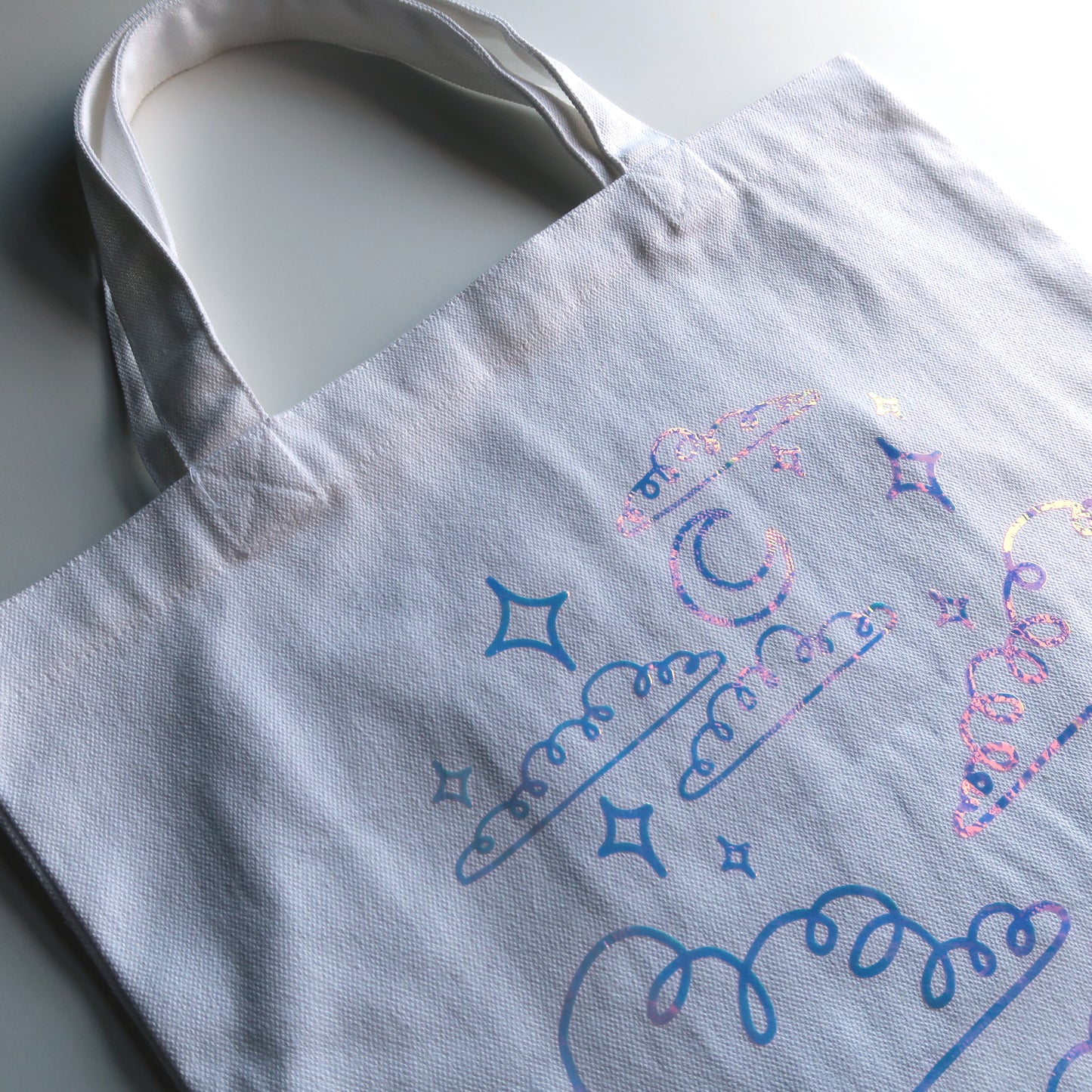 Night Sky Holographic Canvas Tote Bag with Pockets