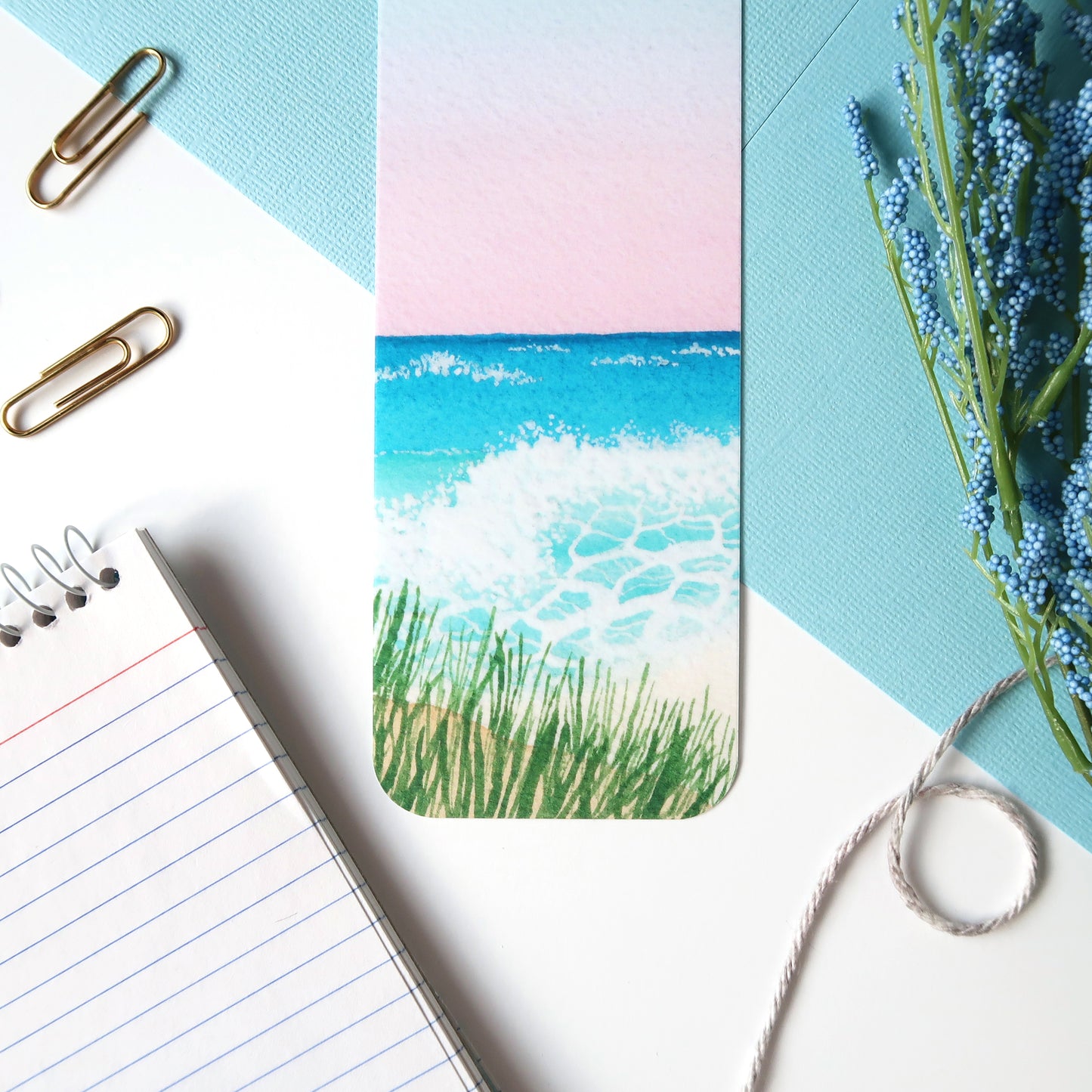 Ocean Waves Watercolor Bookmark