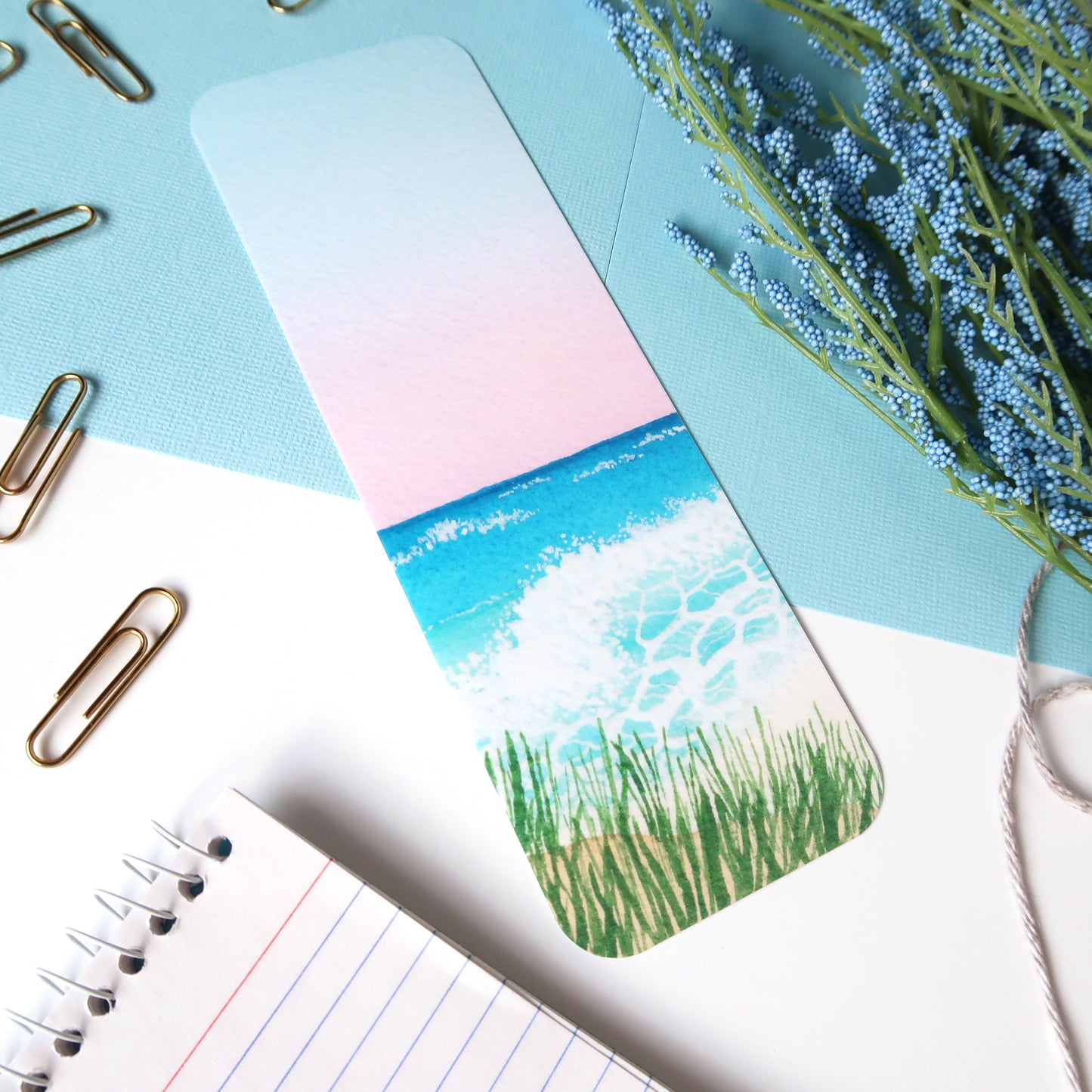 Ocean Waves Watercolor Bookmark