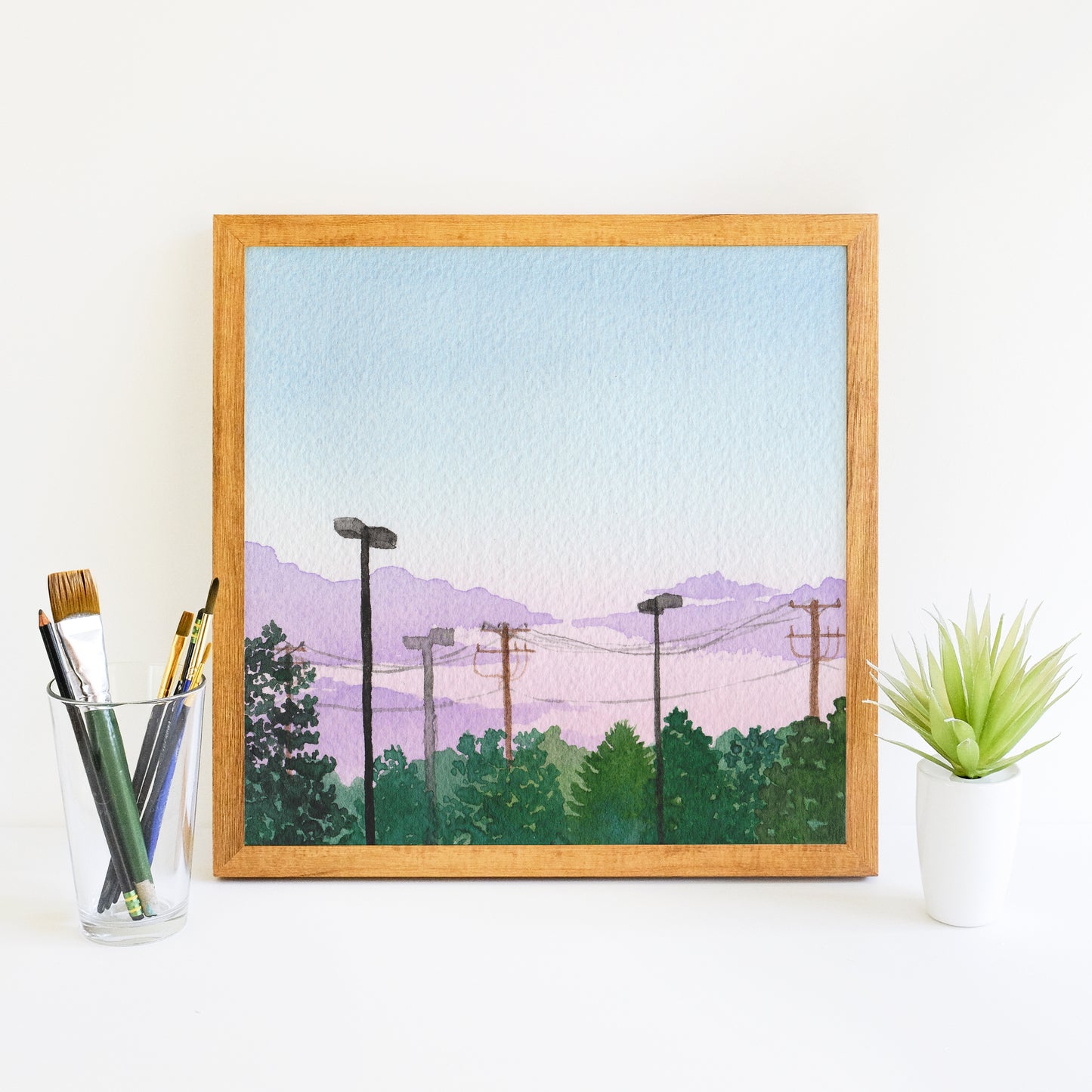 Parking Lot Forest - Watercolor Sky Art Print