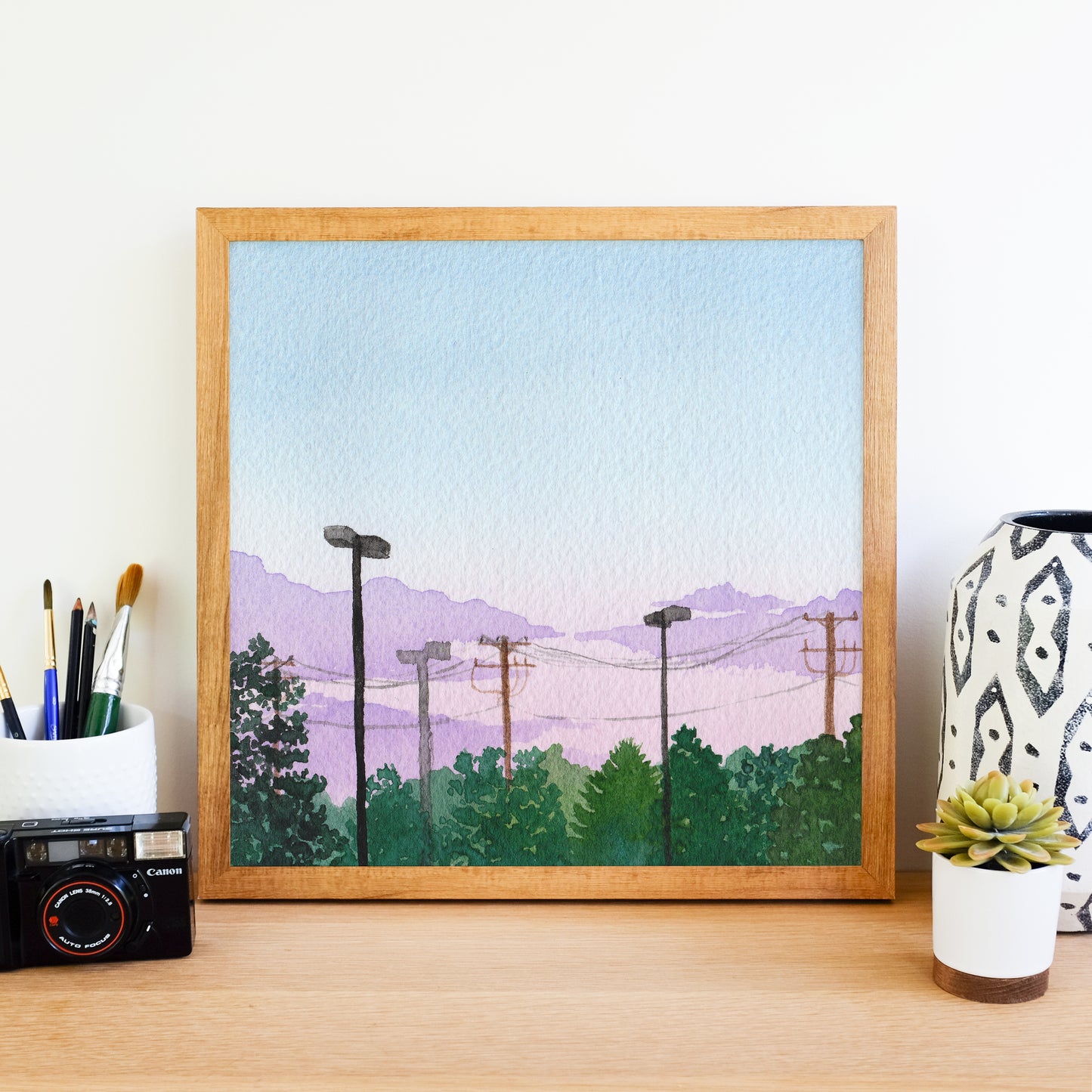 Parking Lot Forest - Watercolor Sky Art Print