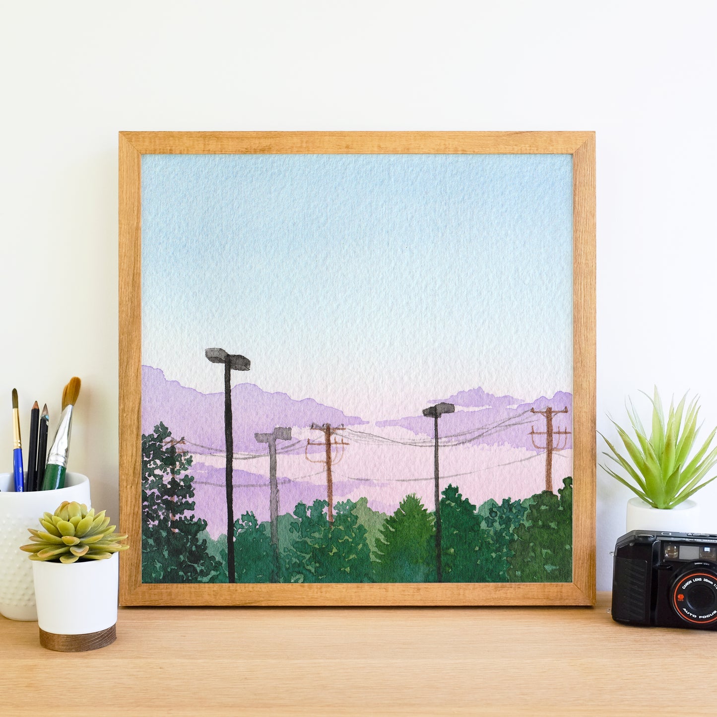 Parking Lot Forest - Watercolor Sky Art Print