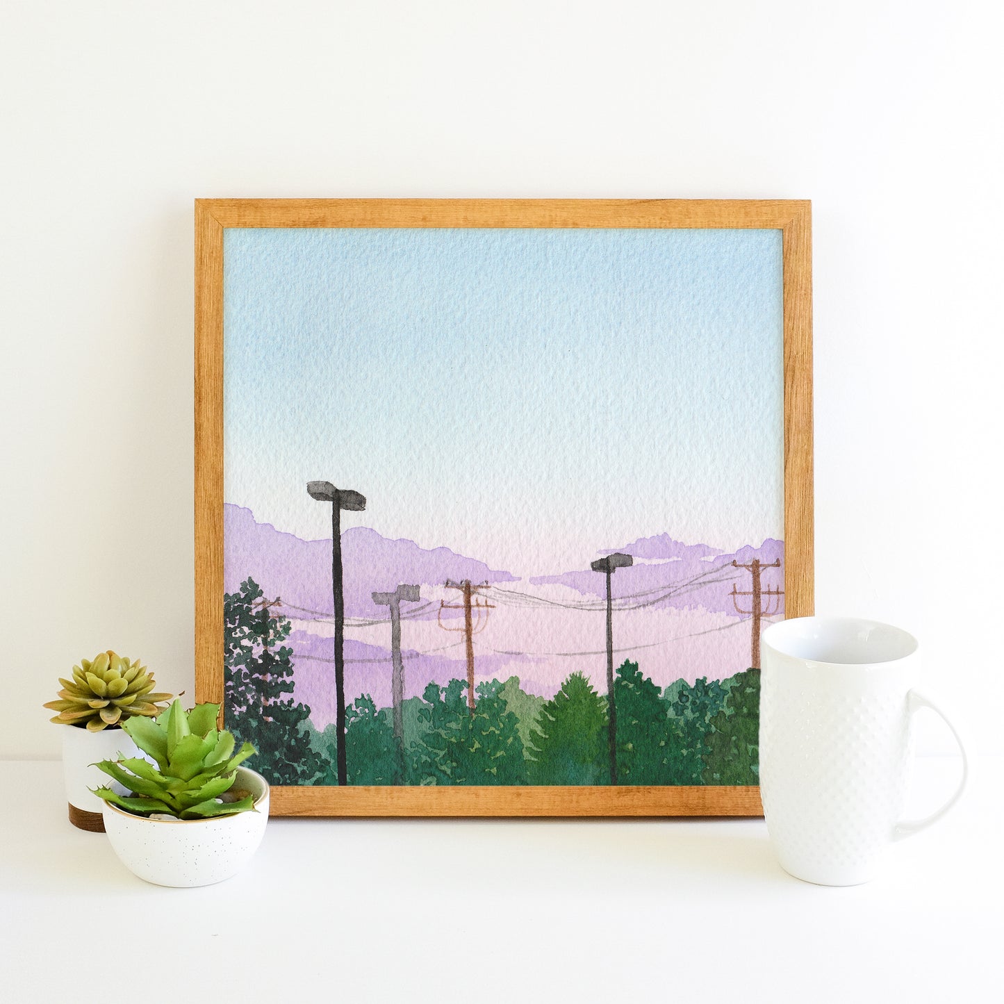 Parking Lot Forest - Watercolor Sky Art Print