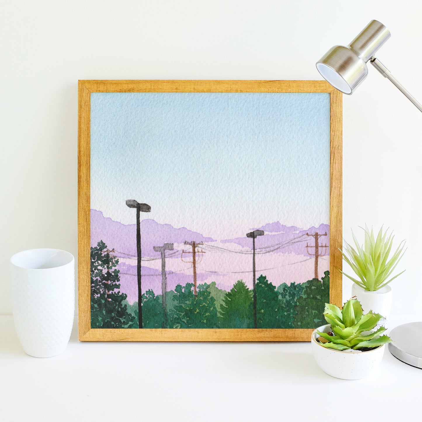 Parking Lot Forest - Watercolor Sky Art Print