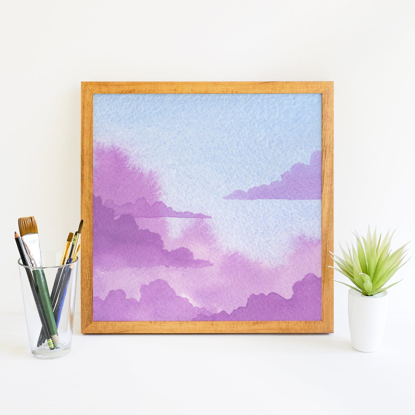 Purple and Blue Pastel Cloudscape - Watercolor Sky Art Print