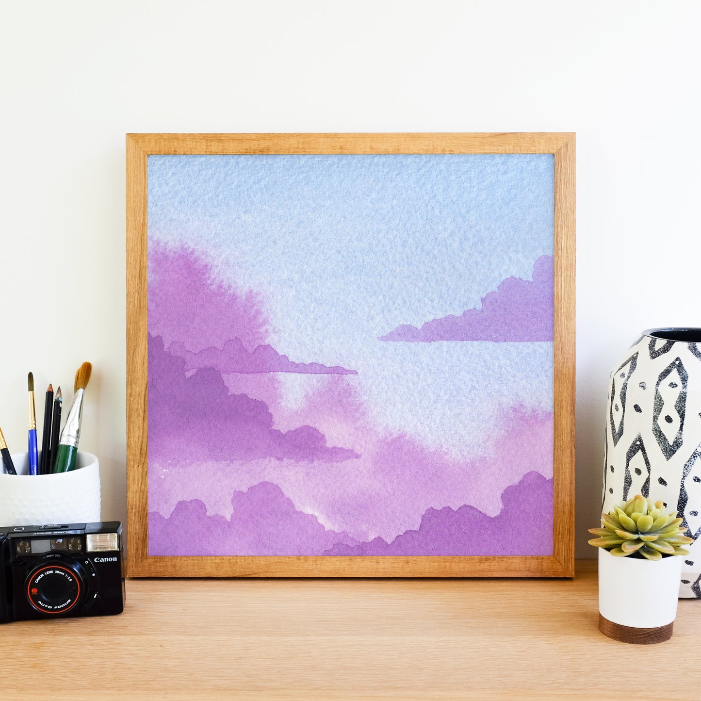Purple and Blue Pastel Cloudscape - Watercolor Sky Art Print