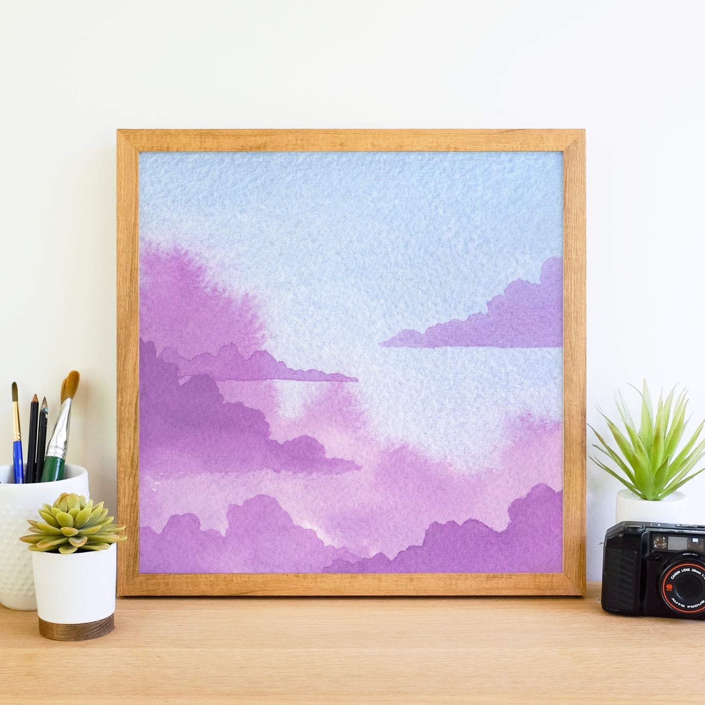 Purple and Blue Pastel Cloudscape - Watercolor Sky Art Print